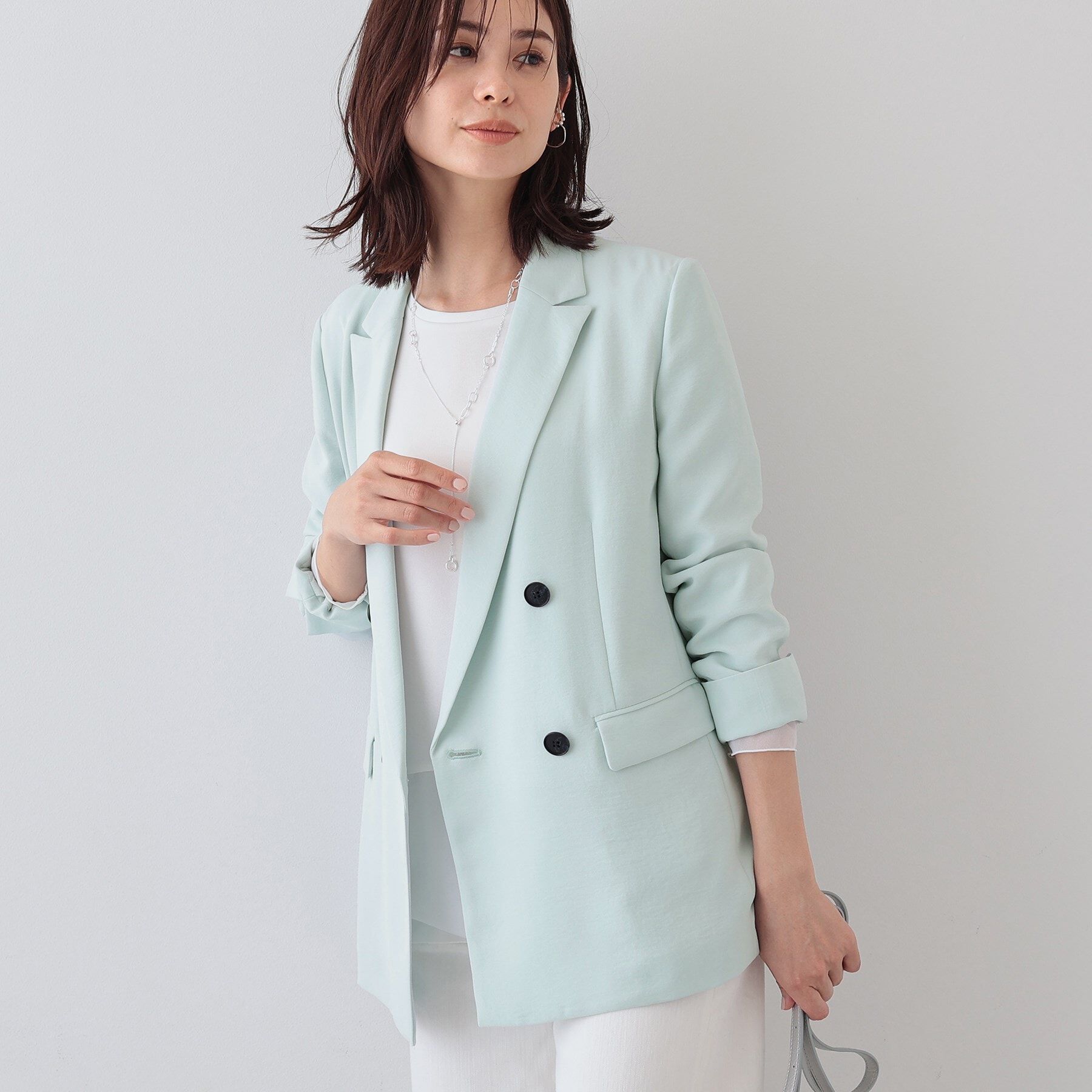 INDIVI「【着る日傘/遮熱/UVケア】ダブルジャケット」|スーツ|ライトグリーン(02