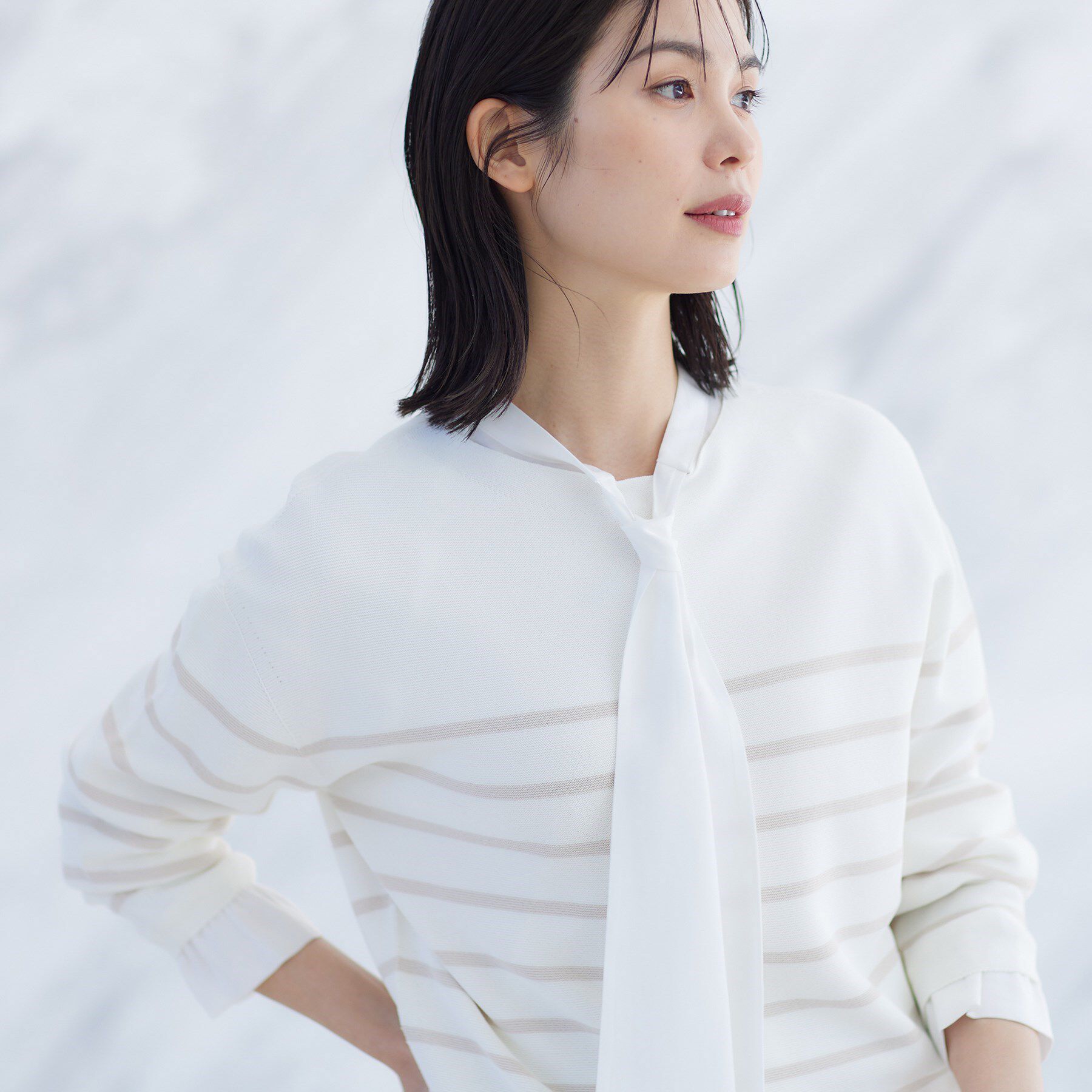 INDIVI「【洗える／無縫製／6色展開】袖フォルム ボートネックニット」|ニット・セーター|