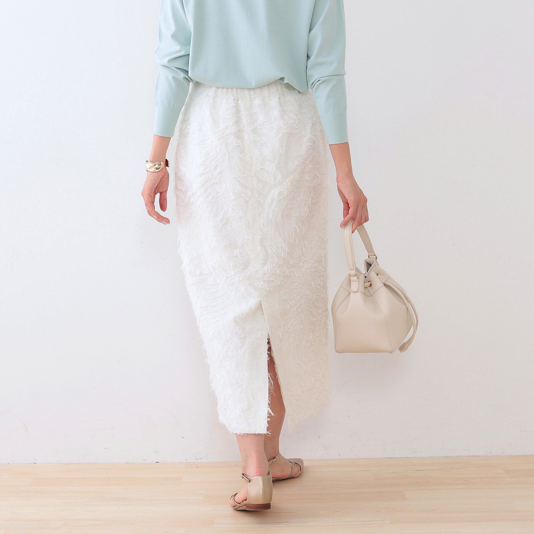 INDIVI「【スタイルUP】フリンジ調ジャカード ストレートラインスカート」|スカート|