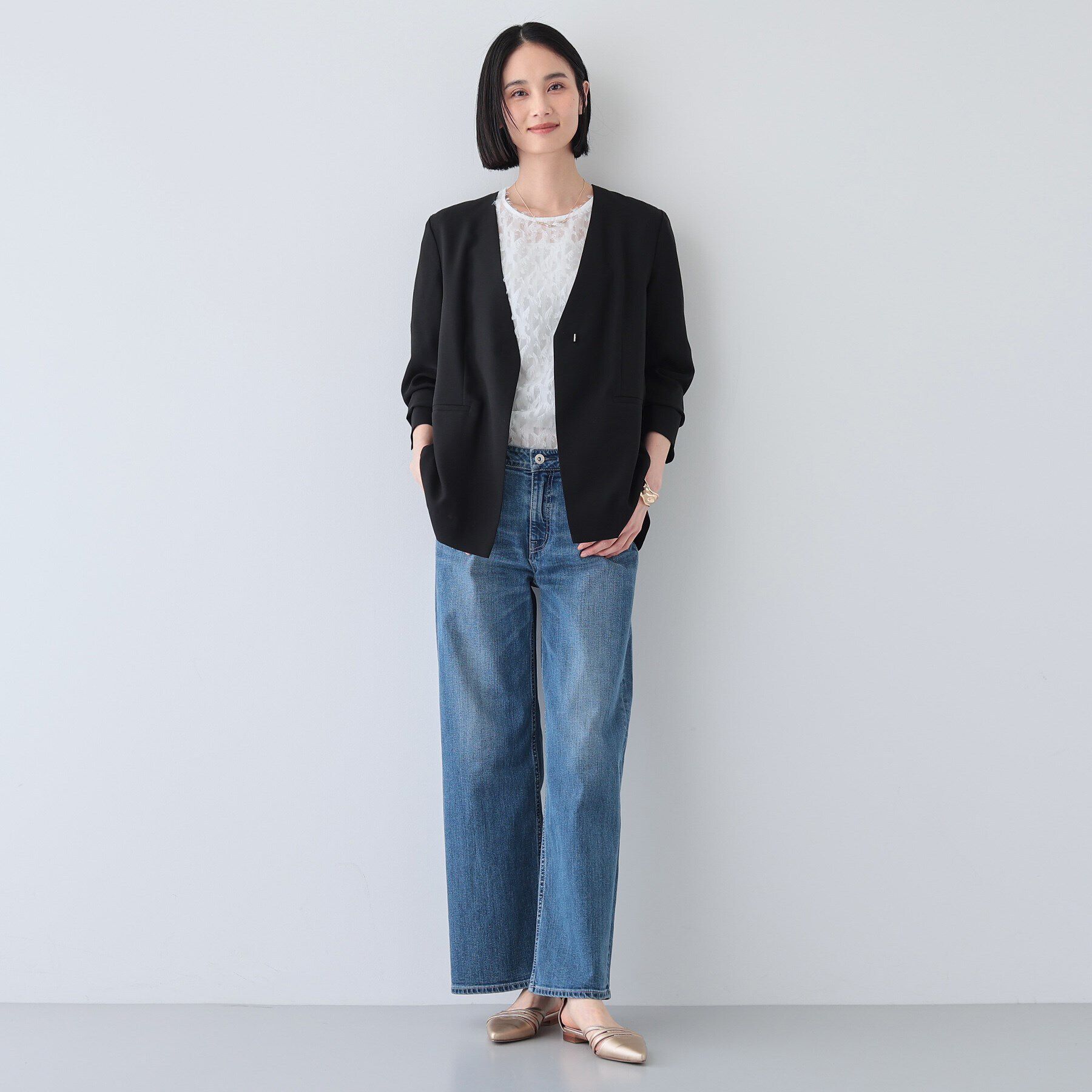 INDIVI「【洗える／バックシャン】ハンサムノーカラージャケット」|ノーカラージャケット|