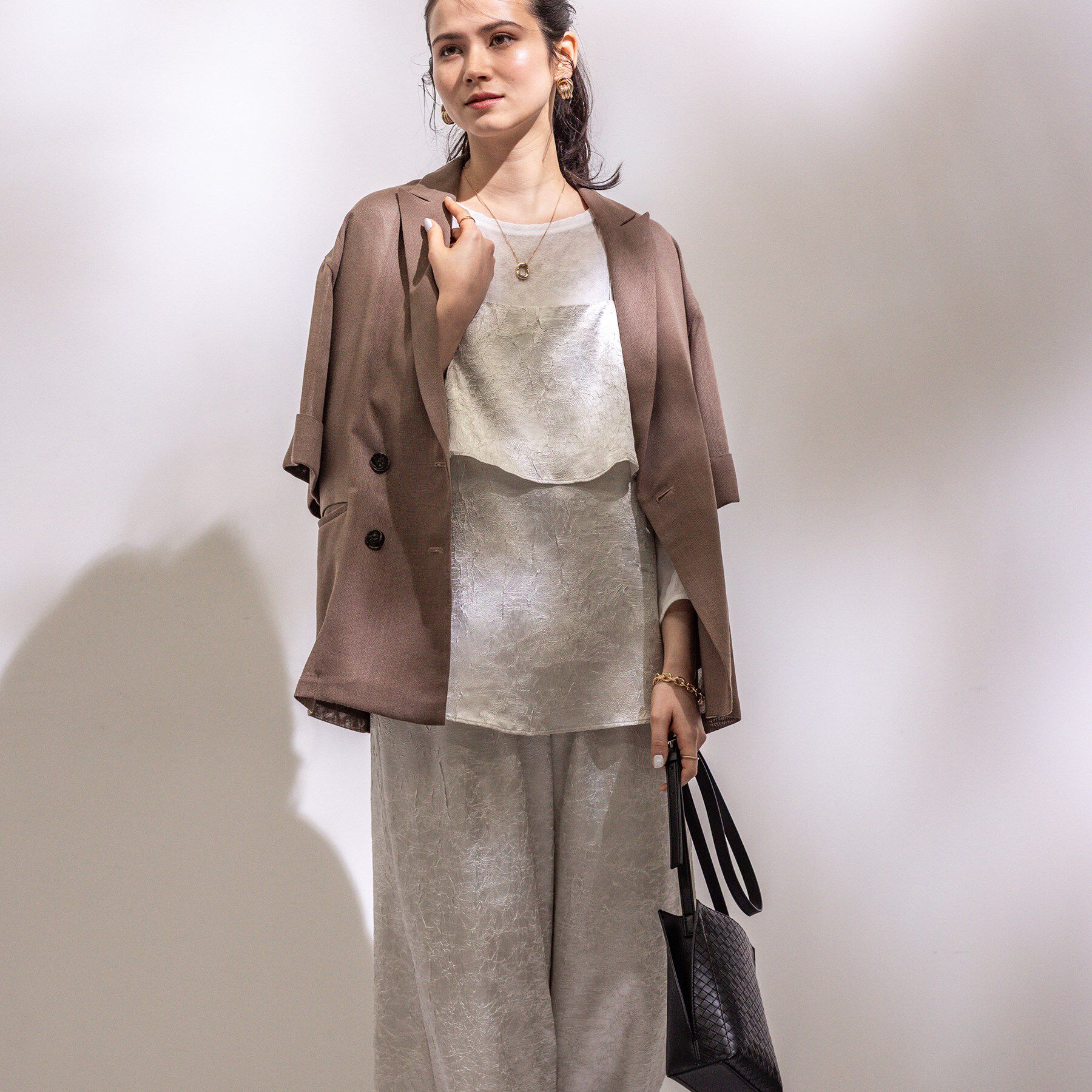 INDIVI「【洗える／メッシュ素材】リネンライク半袖ダブルジャケット」|テーラードジャケット|