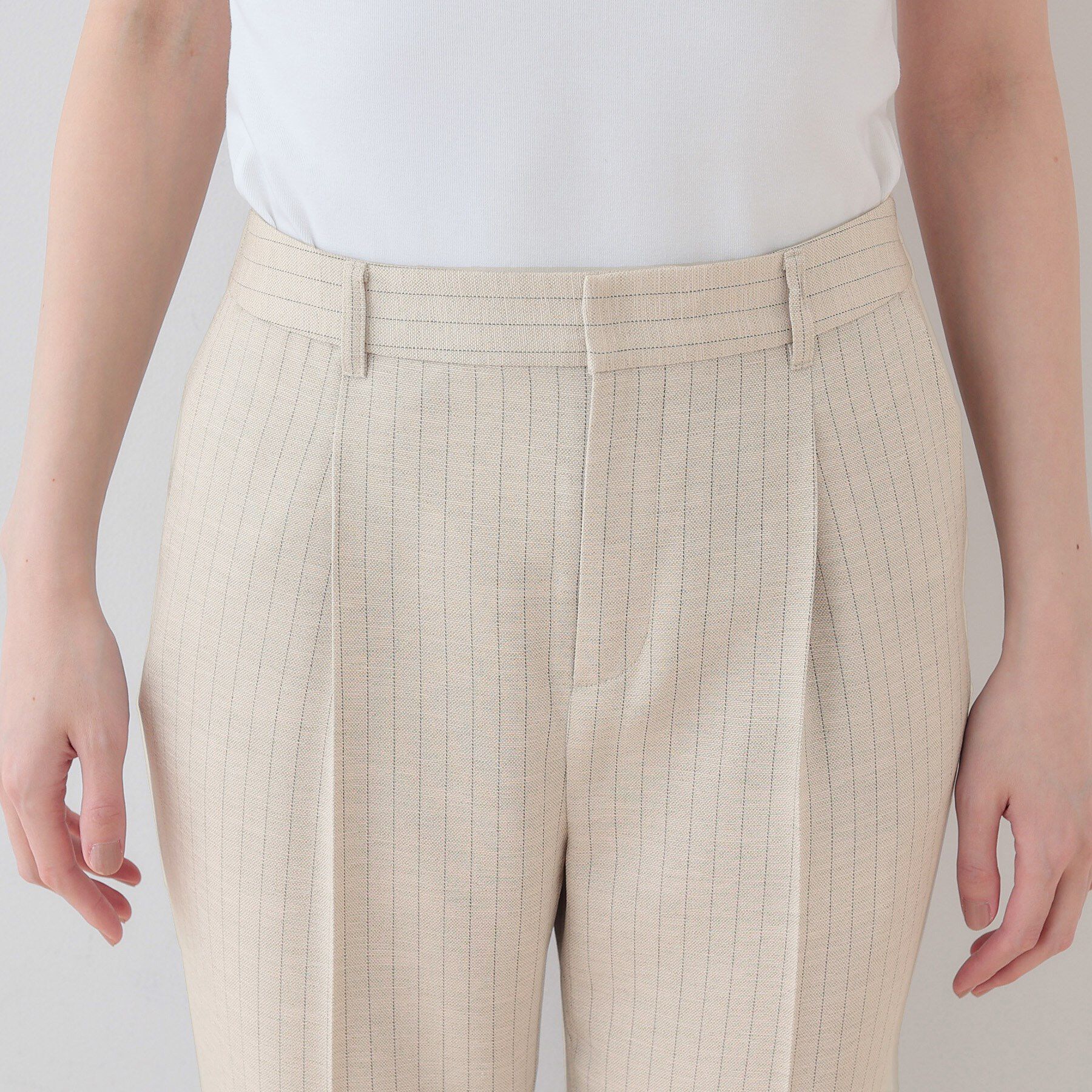 INDIVI「【こなれSETUP／ストライプ柄】リネンライクテーパードパンツ」|その他|