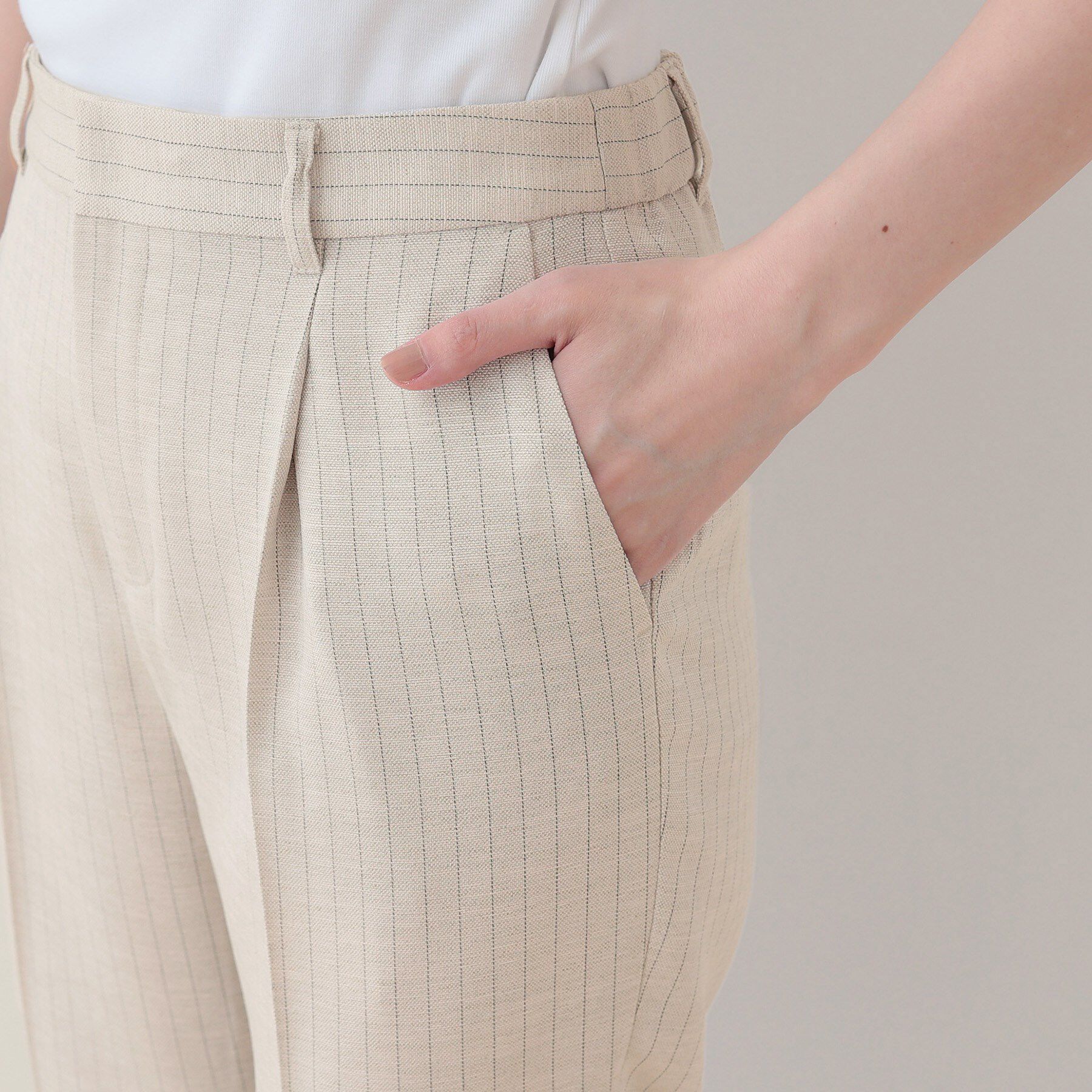 INDIVI「【こなれSETUP／ストライプ柄】リネンライクテーパードパンツ」|その他|