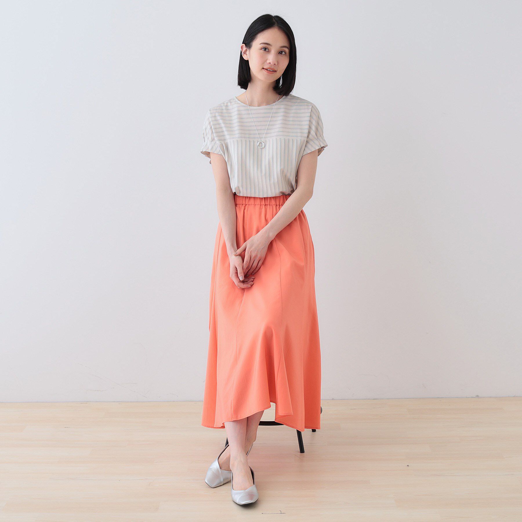 INDIVI「【洗える／ストライプ柄】袖タックブラウス」|シャツ・ブラウス|