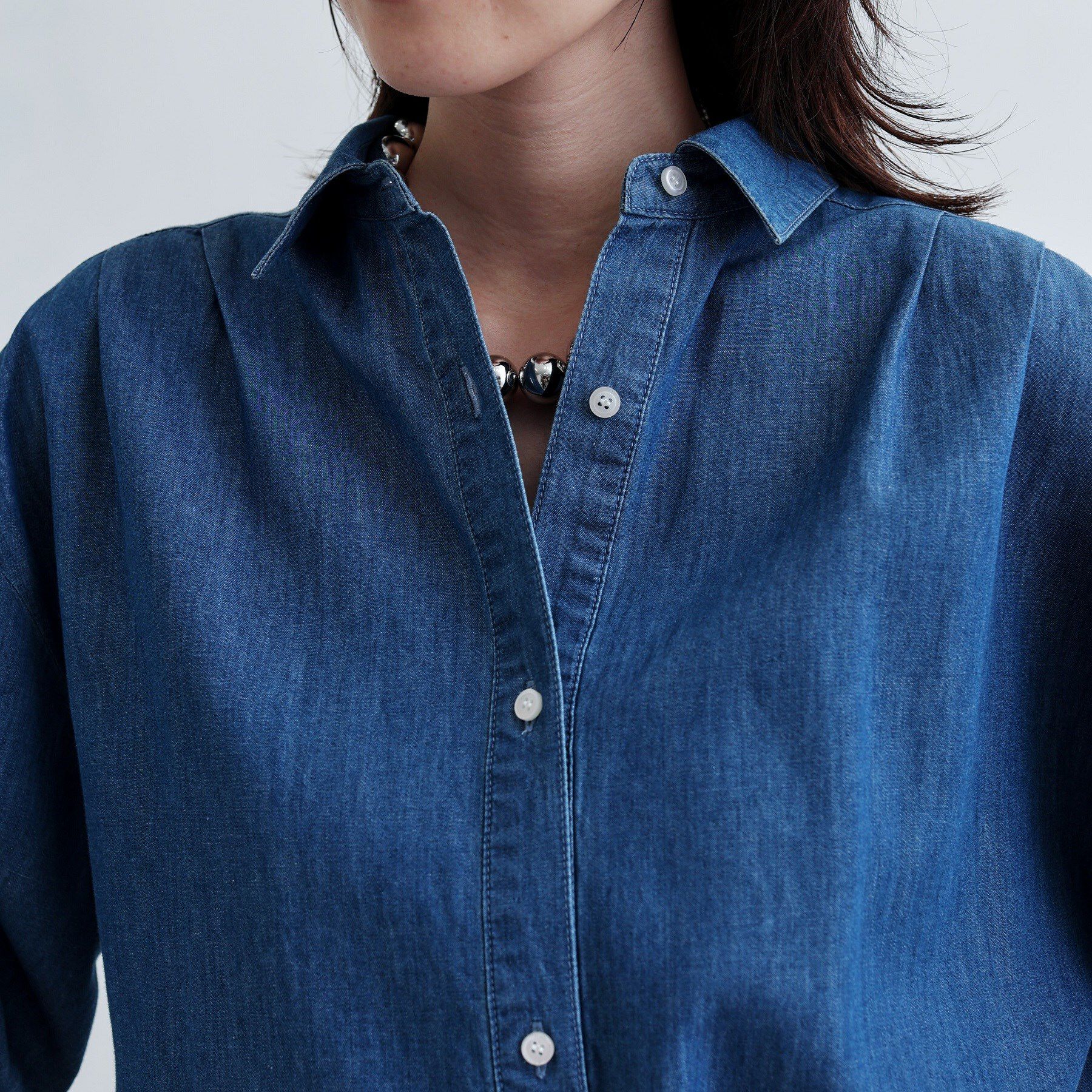 GALLEST「【セットアップ可能】シャーリングスリーブダンガリーシャツ」|シャツ・ブラウス|