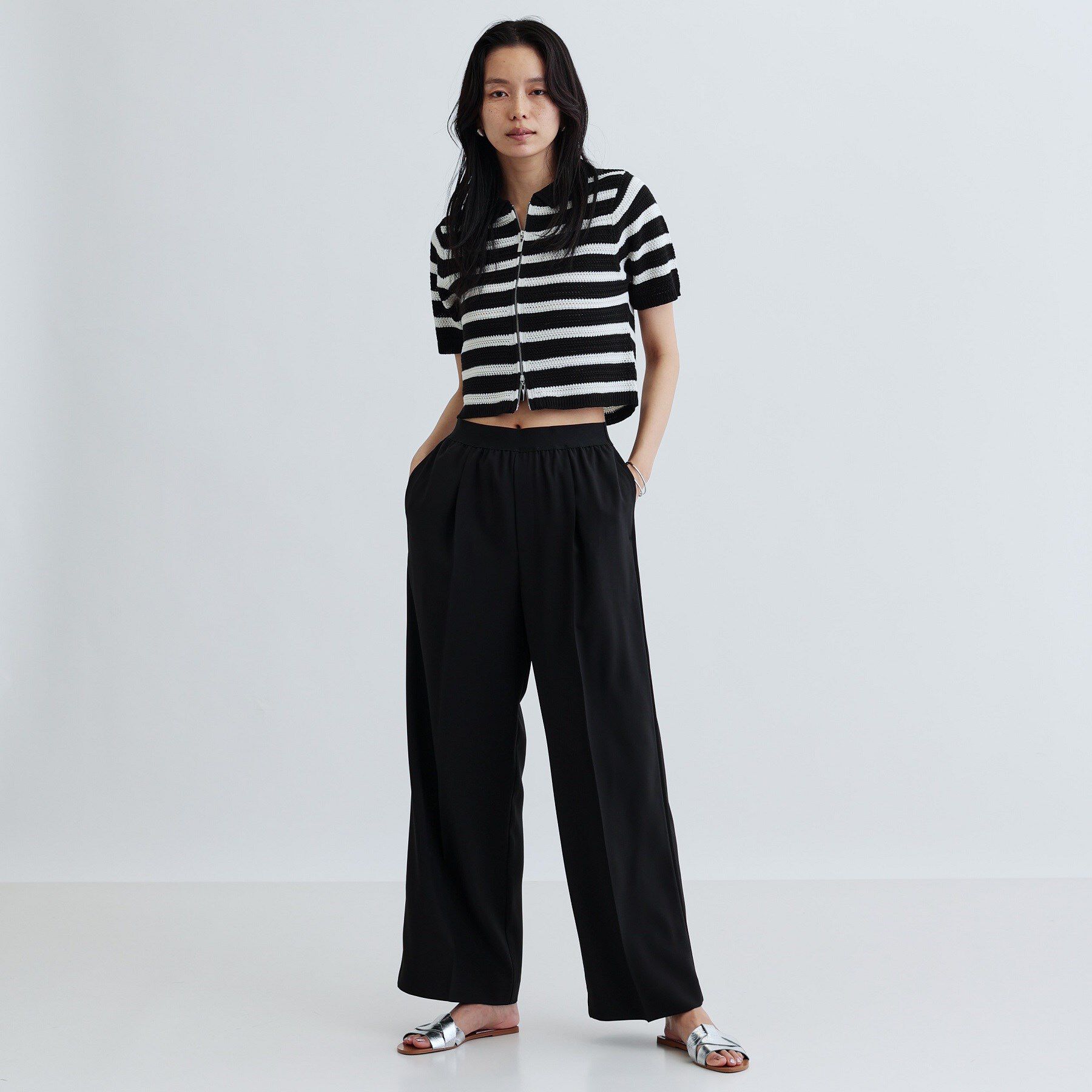 GALLEST「衿付きハーフスリーブボーダーニット」|ニット・セーター|