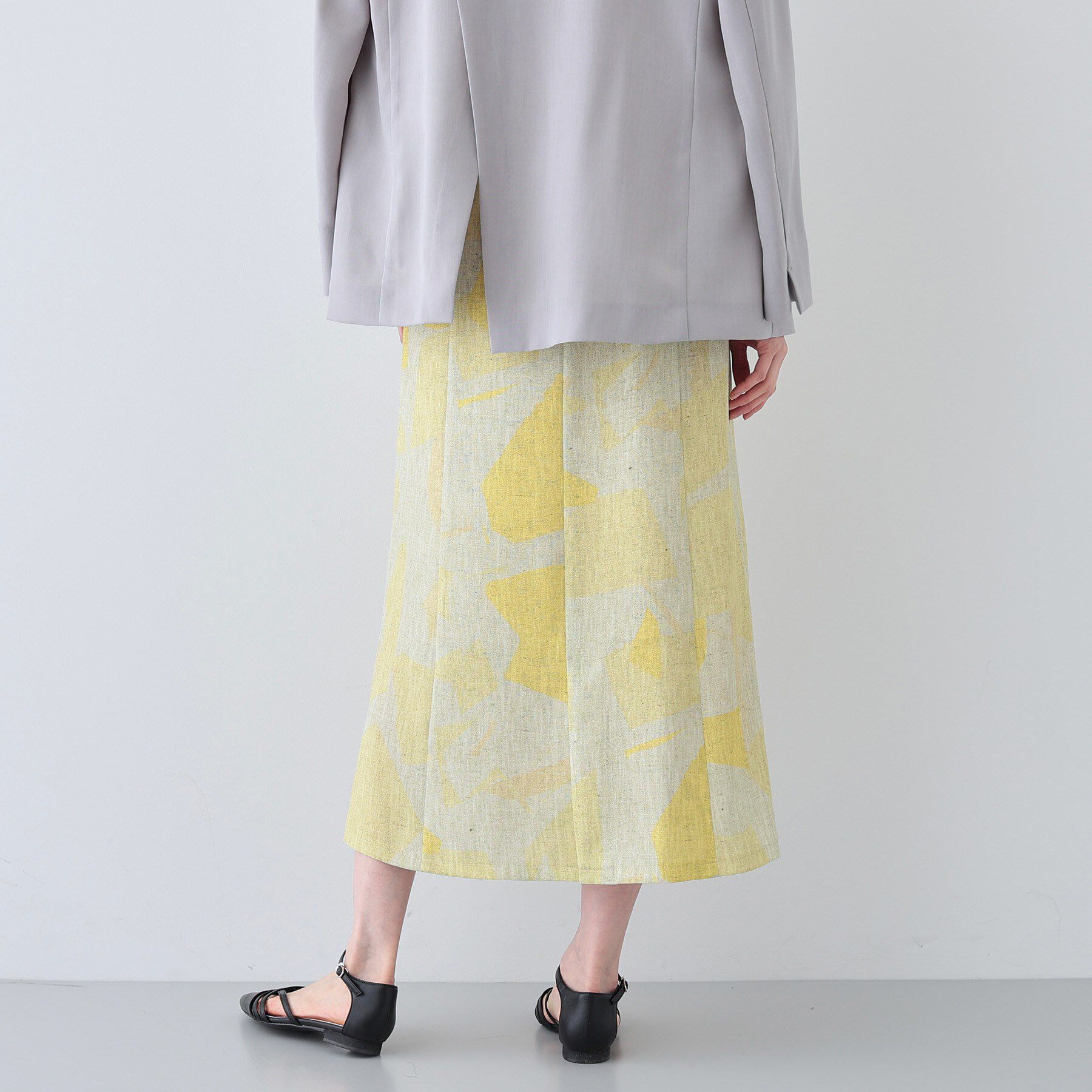 INDIVI「【洗える】リネンライク ブロッキングプリントスカート」|スカート|
