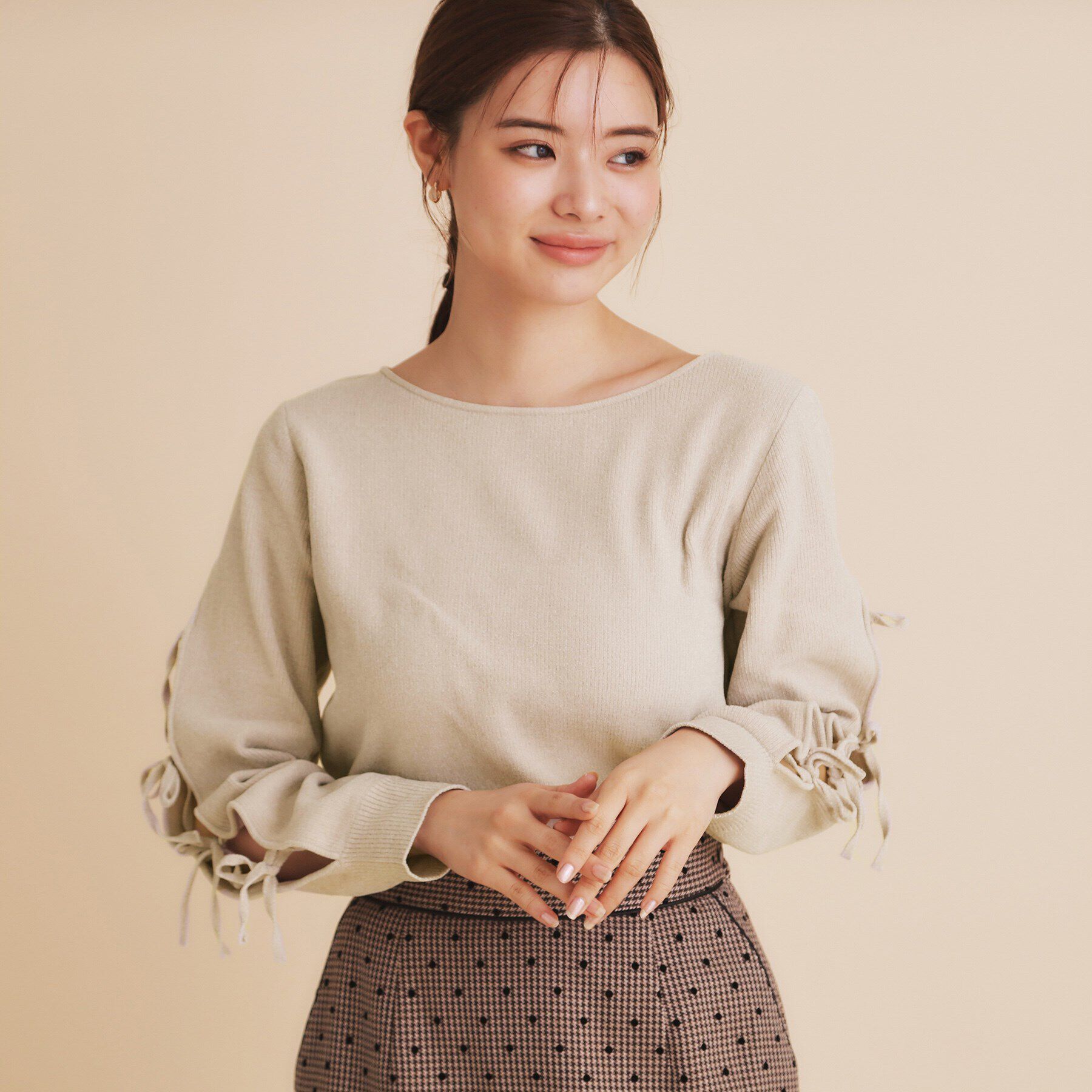 index「モールリボンスリーブニット【洗濯機洗い可】」|Tシャツ・カットソー|ライトグレー(011