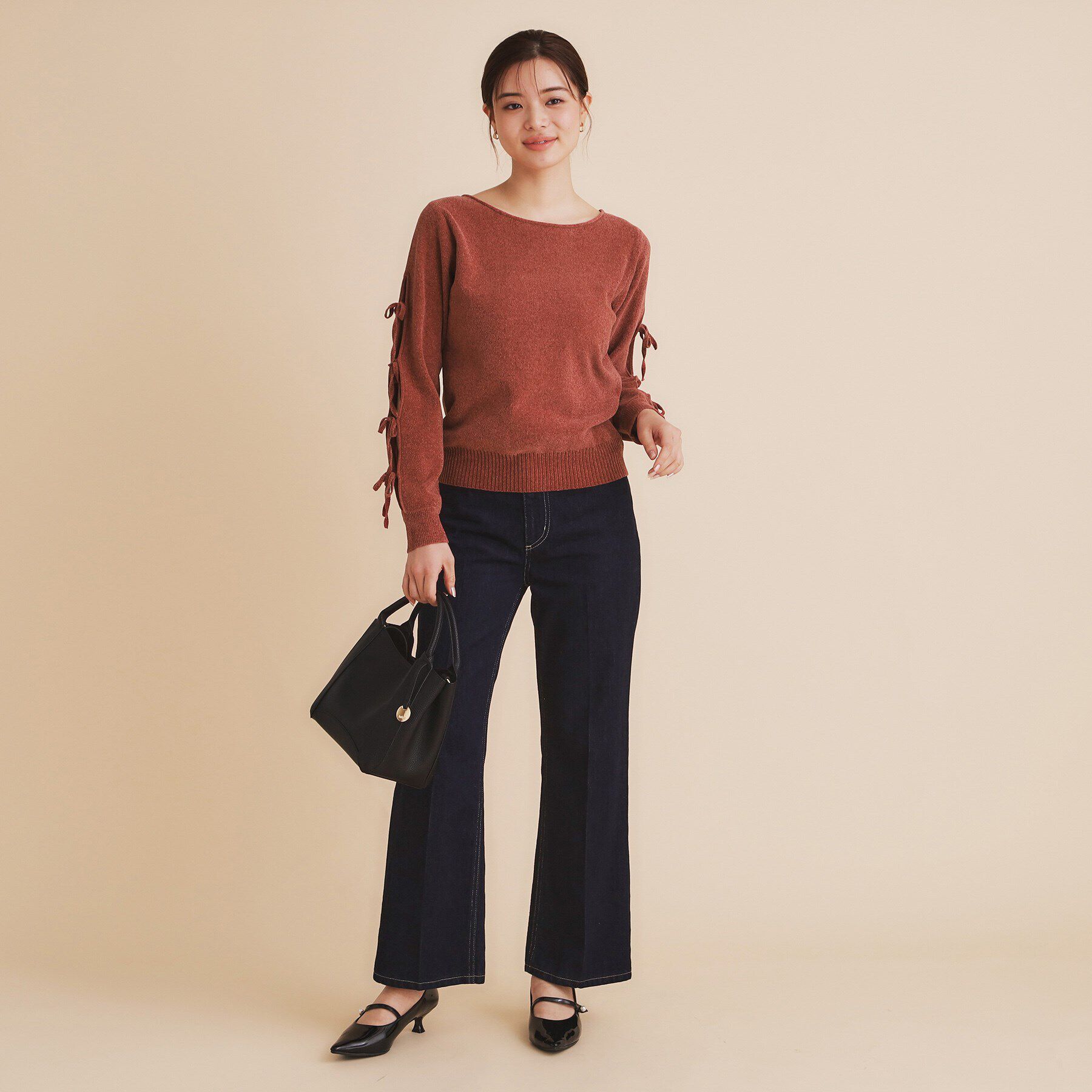 index「モールリボンスリーブニット【洗濯機洗い可】」|Tシャツ・カットソー|