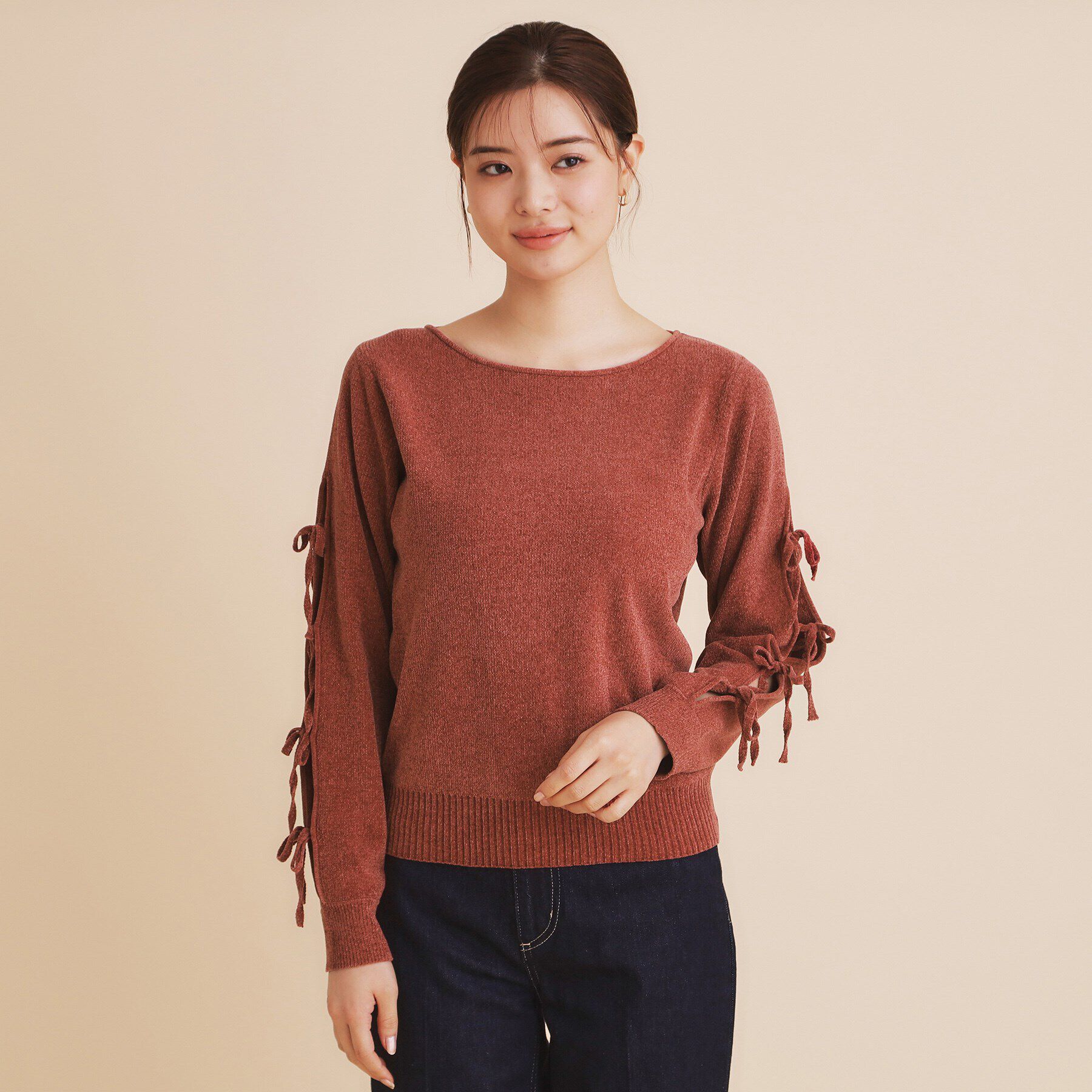 index「モールリボンスリーブニット【洗濯機洗い可】」|Tシャツ・カットソー|