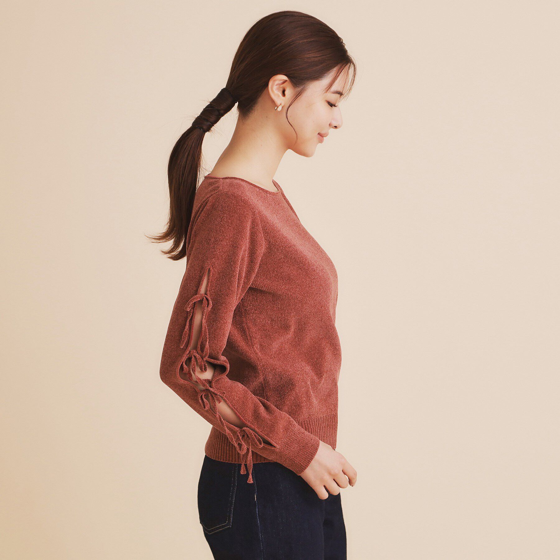 index「モールリボンスリーブニット【洗濯機洗い可】」|Tシャツ・カットソー|