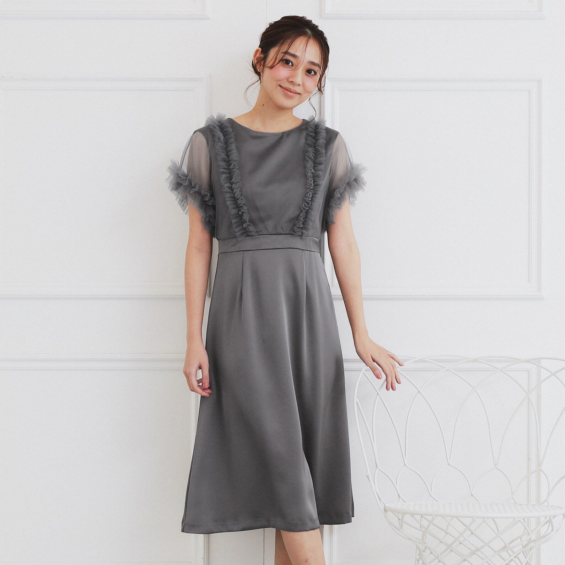 index「チュールフリルレイヤードサテンワンピース【洗濯機洗い可】」|ワンピース|