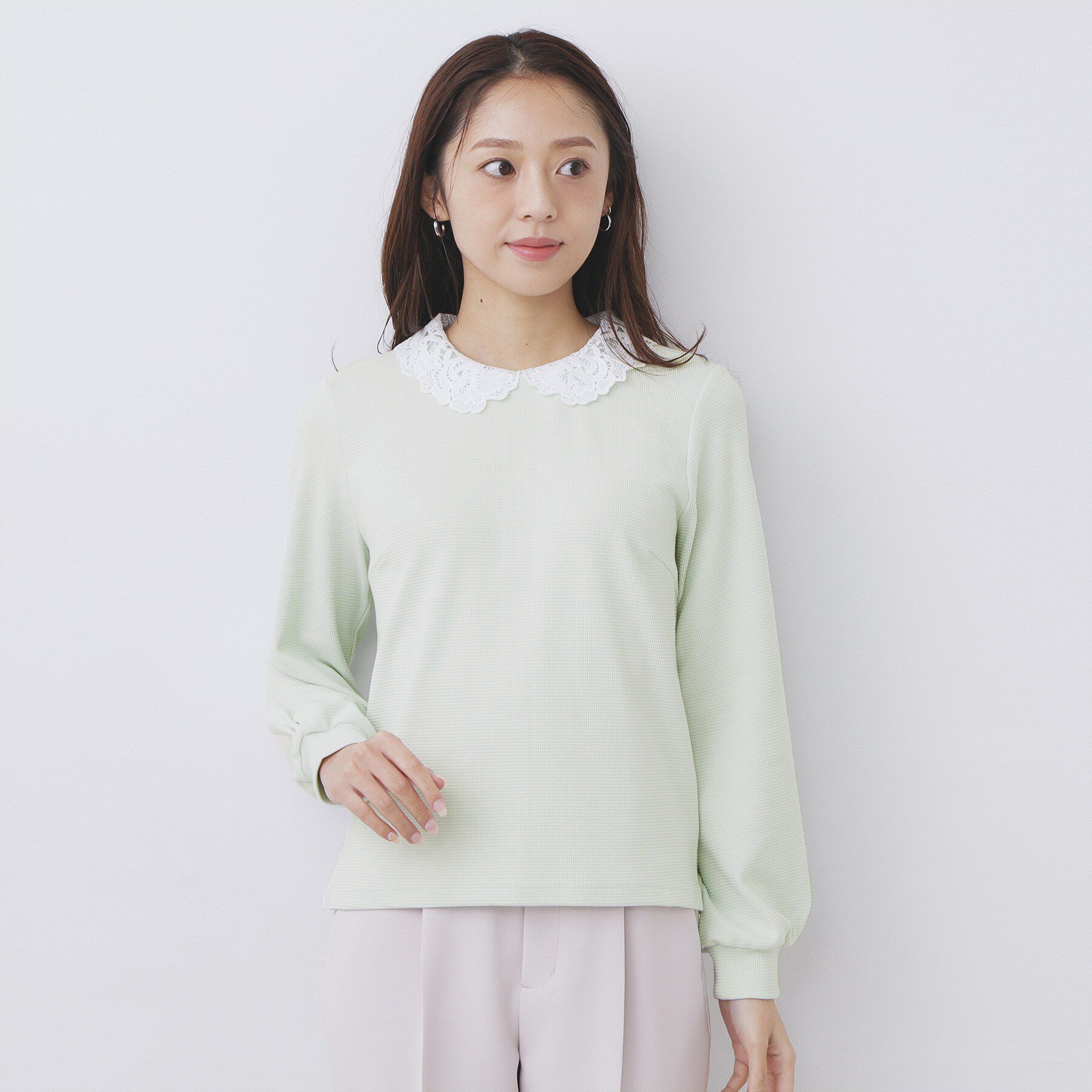 index「レース衿付きピケジャージトップス【洗濯機OK】」|Tシャツ・カットソー|
