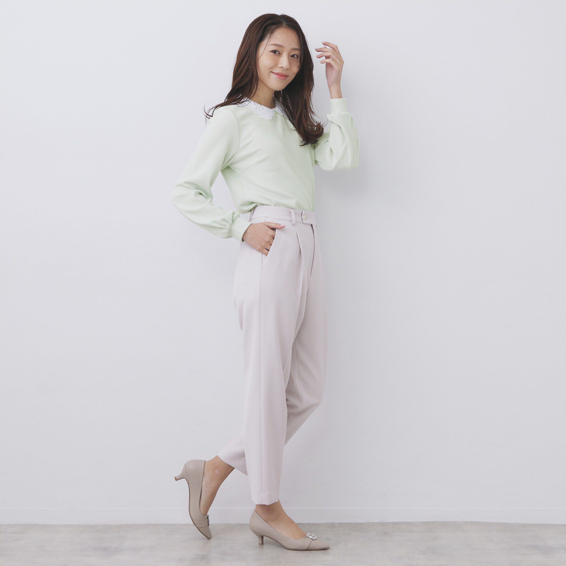 index「レース衿付きピケジャージトップス【洗濯機OK】」|Tシャツ・カットソー|