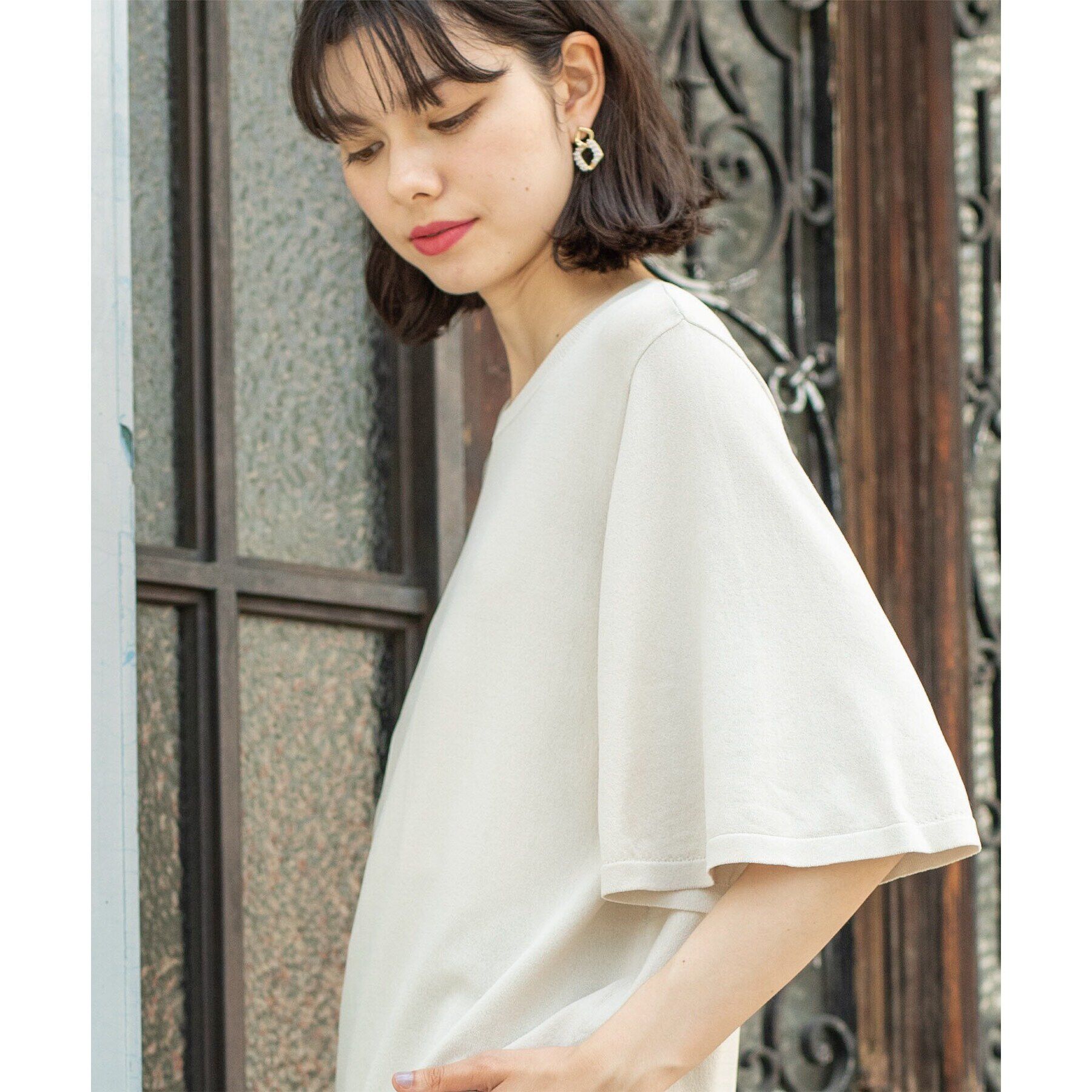 OPAQUE.CLIP「《6color》クールタッチフレアスリーブニット【洗濯機洗い可/UVケア/接触冷感/抗ピル】」|ニット・セーター|