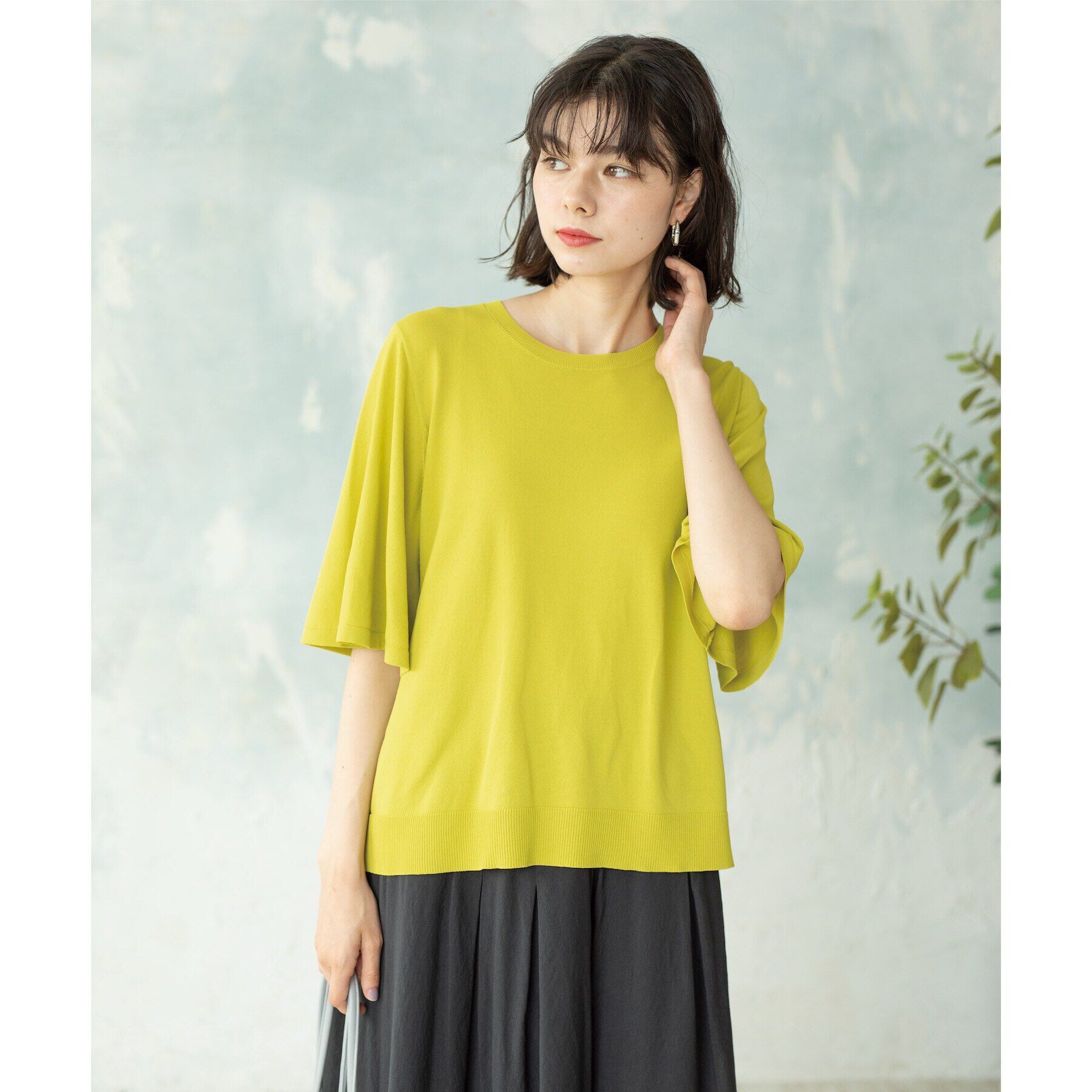 OPAQUE.CLIP「《6color》クールタッチフレアスリーブニット【洗濯機洗い可/UVケア/接触冷感/抗ピル】」|ニット・セーター|