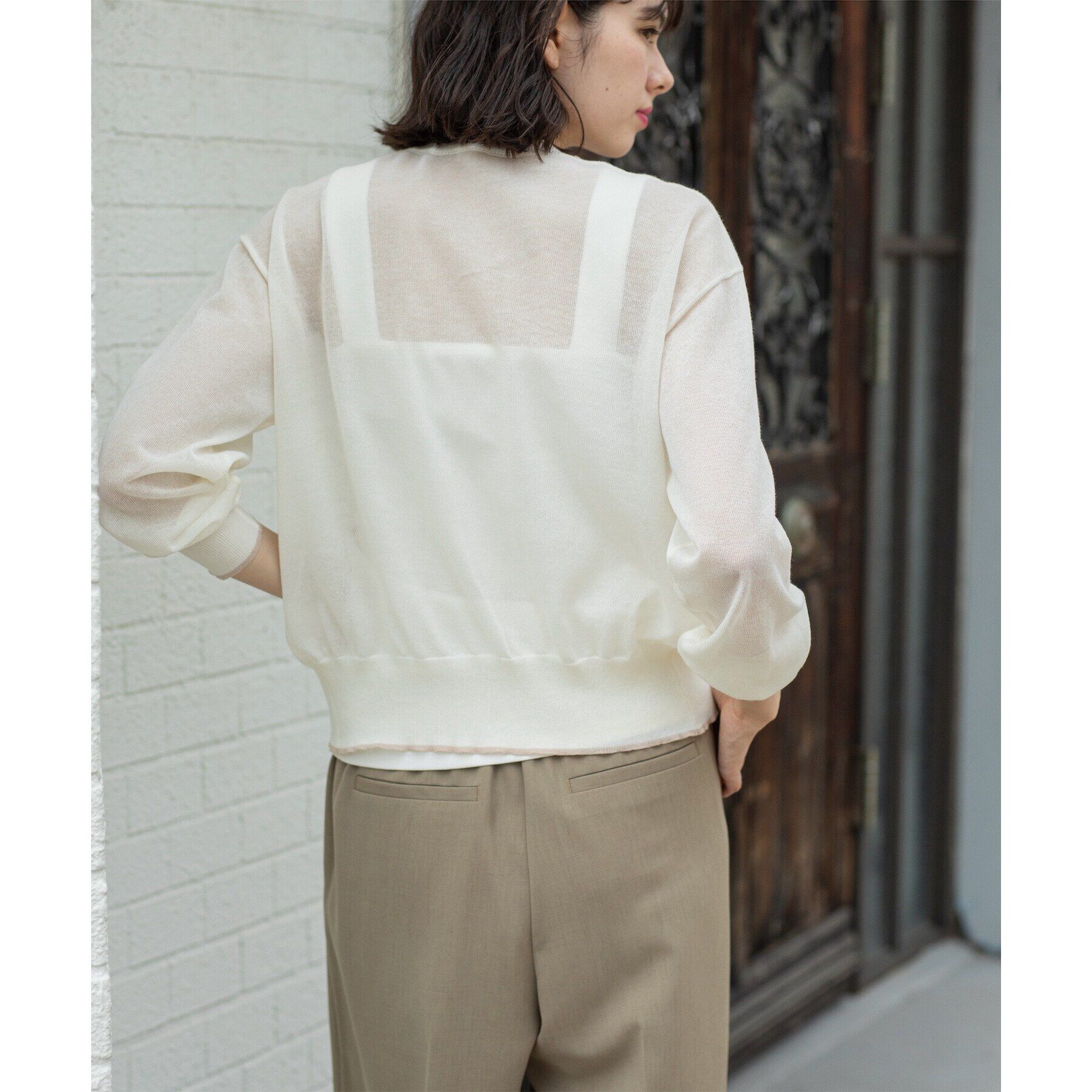 OPAQUE.CLIP「配色ラインVネックシアーカーディガン【洗濯機洗い可】」|カーディガン|