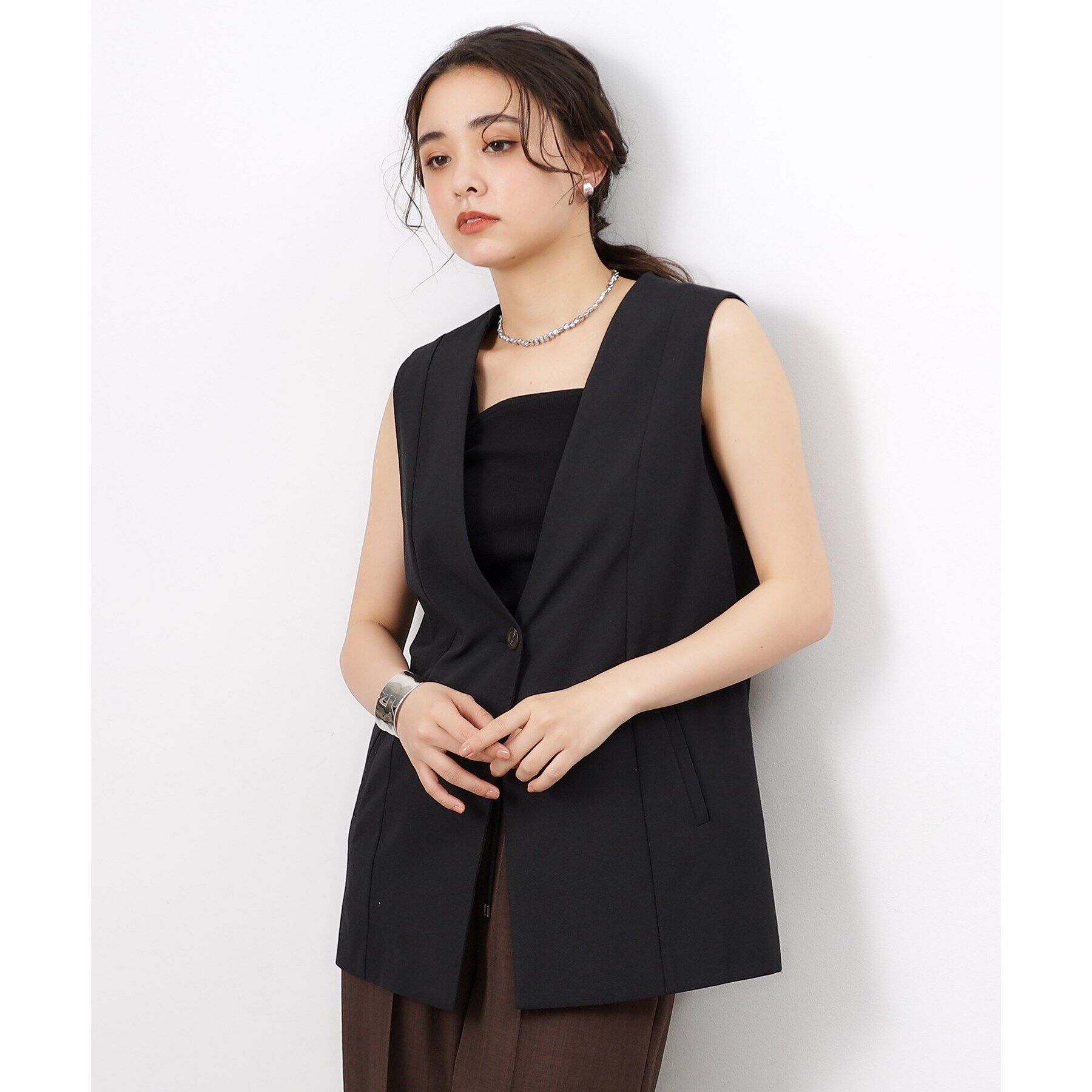 OPAQUE.CLIP「ノーカラーVネックジレ【洗濯機洗い可】」|ベスト・ジレ|