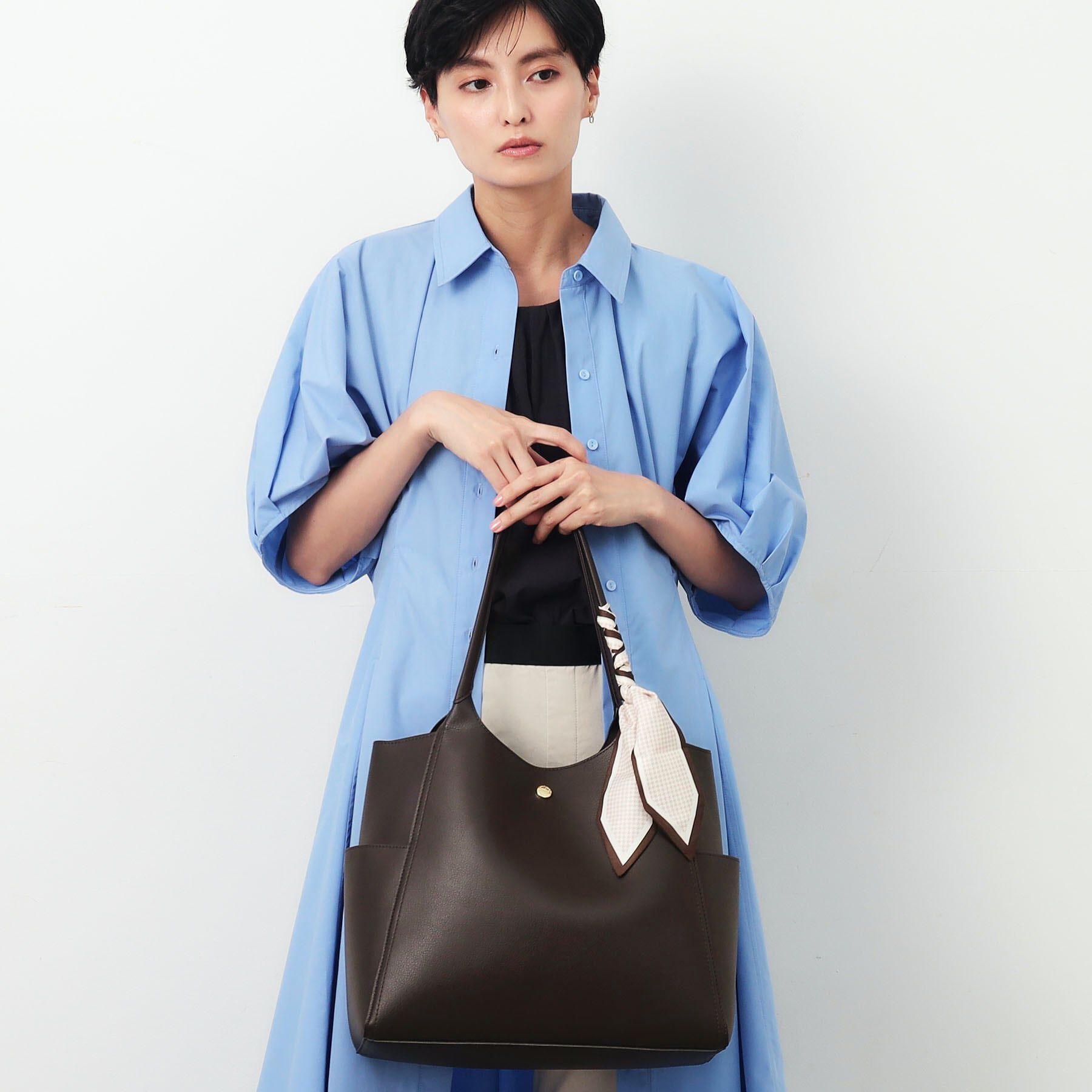 OPAQUE.CLIP「【A4サイズ対応】千鳥柄スカーフ付きトートバッグ」|トートバッグ|