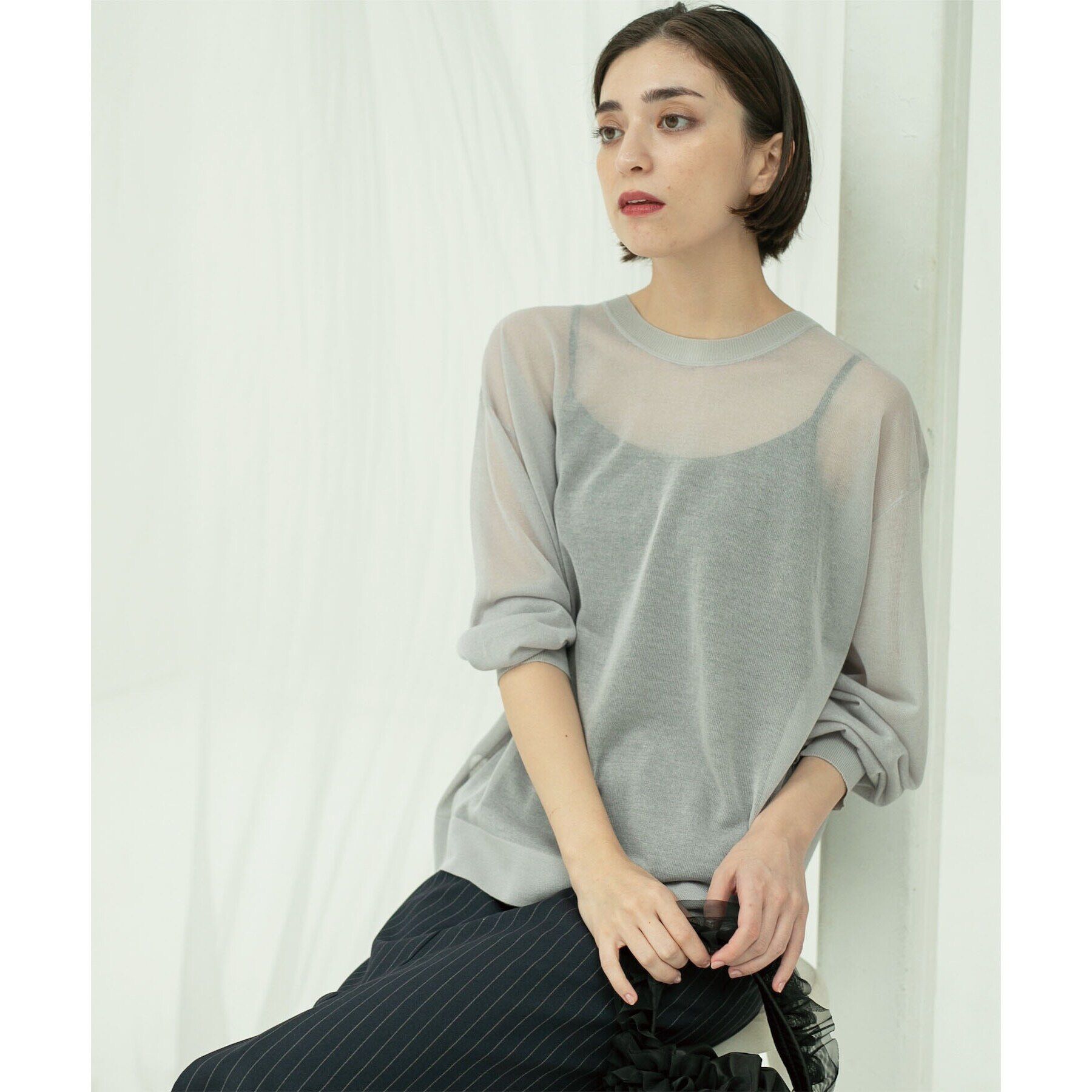 OPAQUE.CLIP「前後2WAY シアーニットプルオーバー【洗濯機洗い可/抗ピル】」|ニット・セーター|