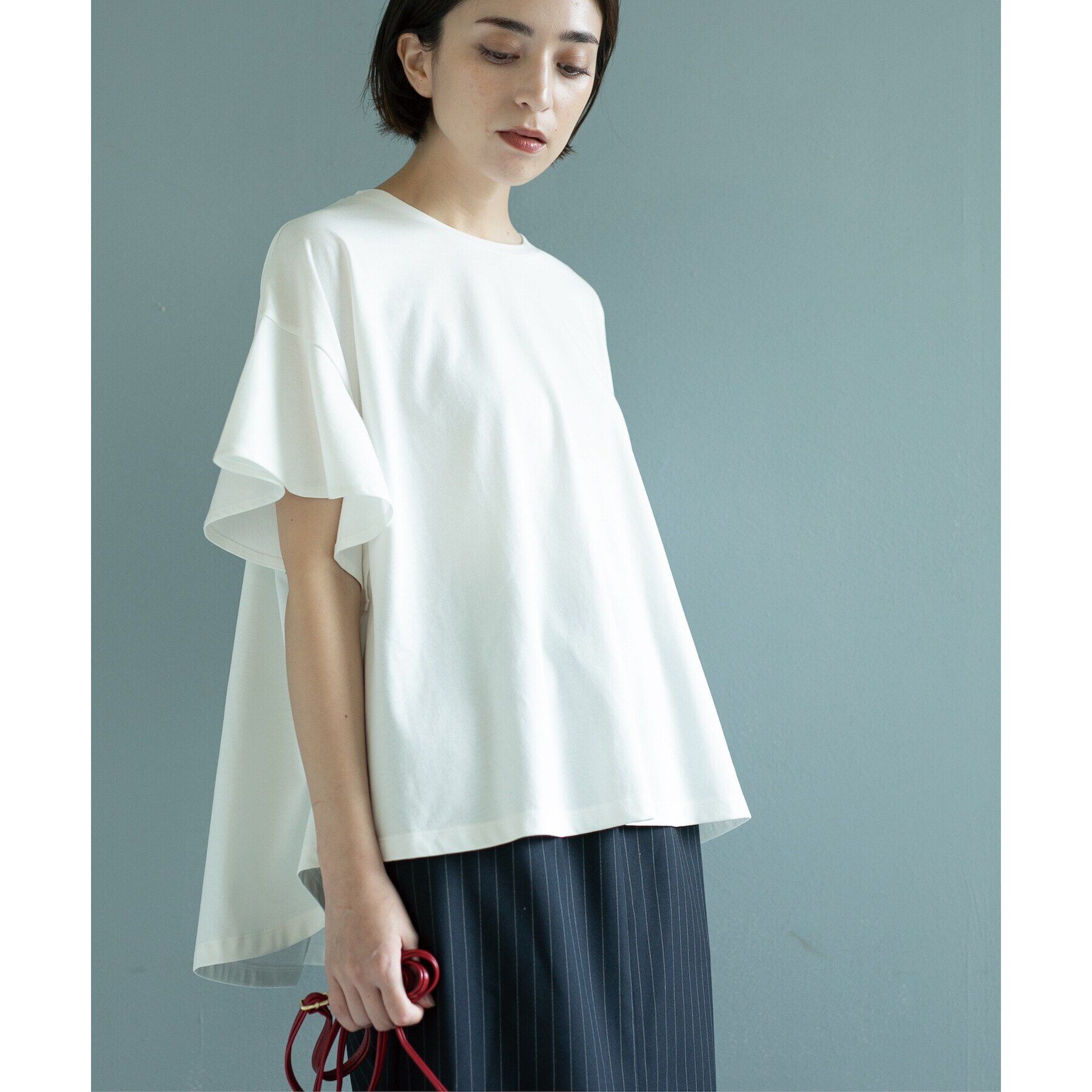 OPAQUE.CLIP「フリルスリーブカットソー【洗濯機洗い可】」|Tシャツ・カットソー|ホワイト(001)