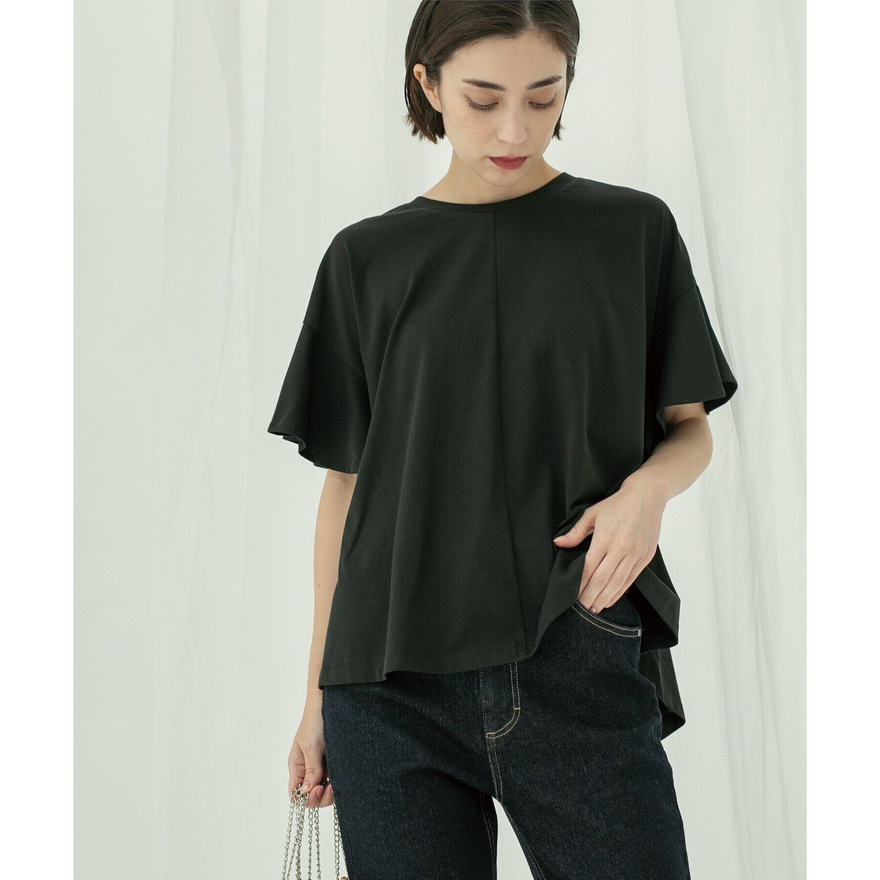 OPAQUE.CLIP「フリルスリーブカットソー【洗濯機洗い可】」|Tシャツ・カットソー|