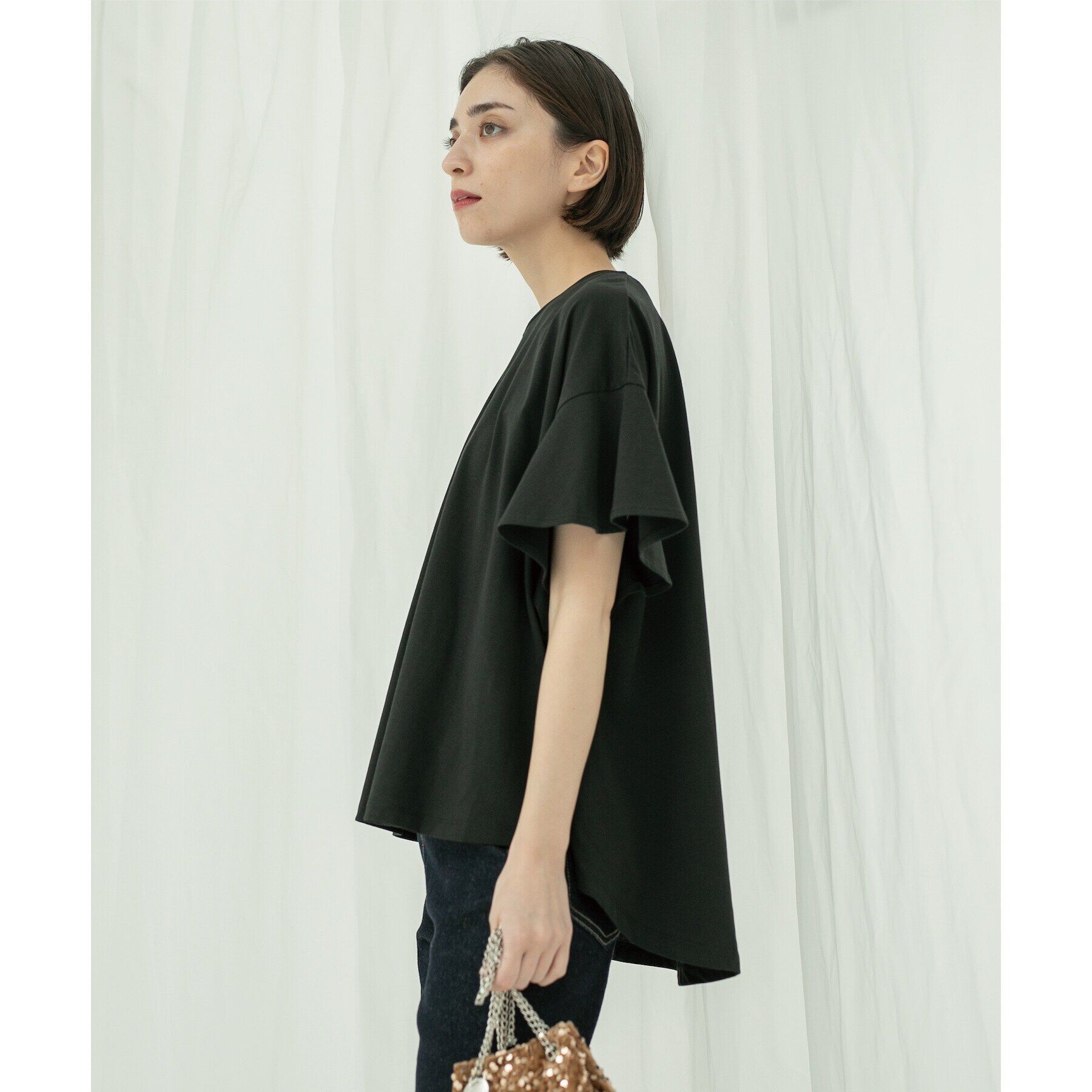 OPAQUE.CLIP「フリルスリーブカットソー【洗濯機洗い可】」|Tシャツ・カットソー|