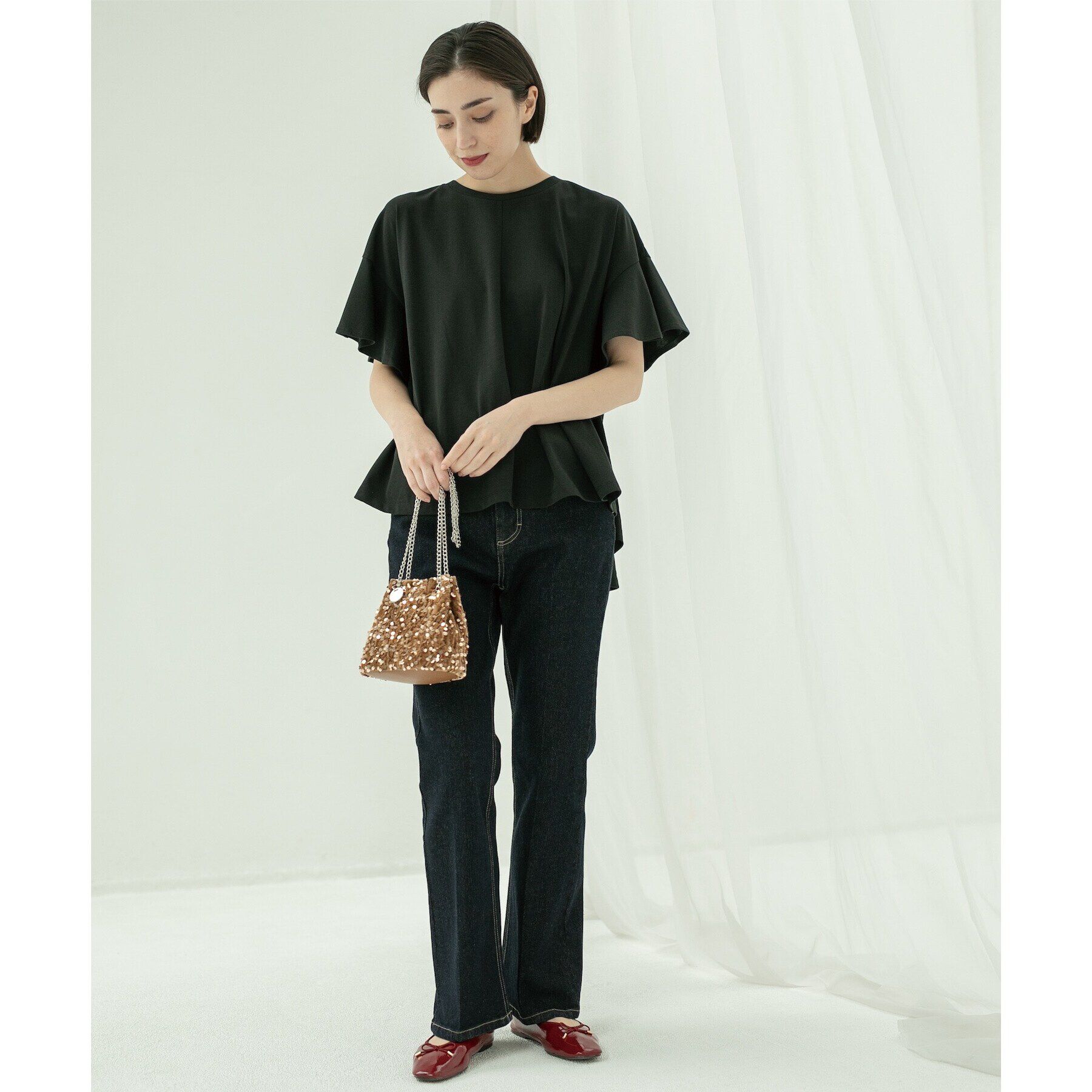 OPAQUE.CLIP「フリルスリーブカットソー【洗濯機洗い可】」|Tシャツ・カットソー|