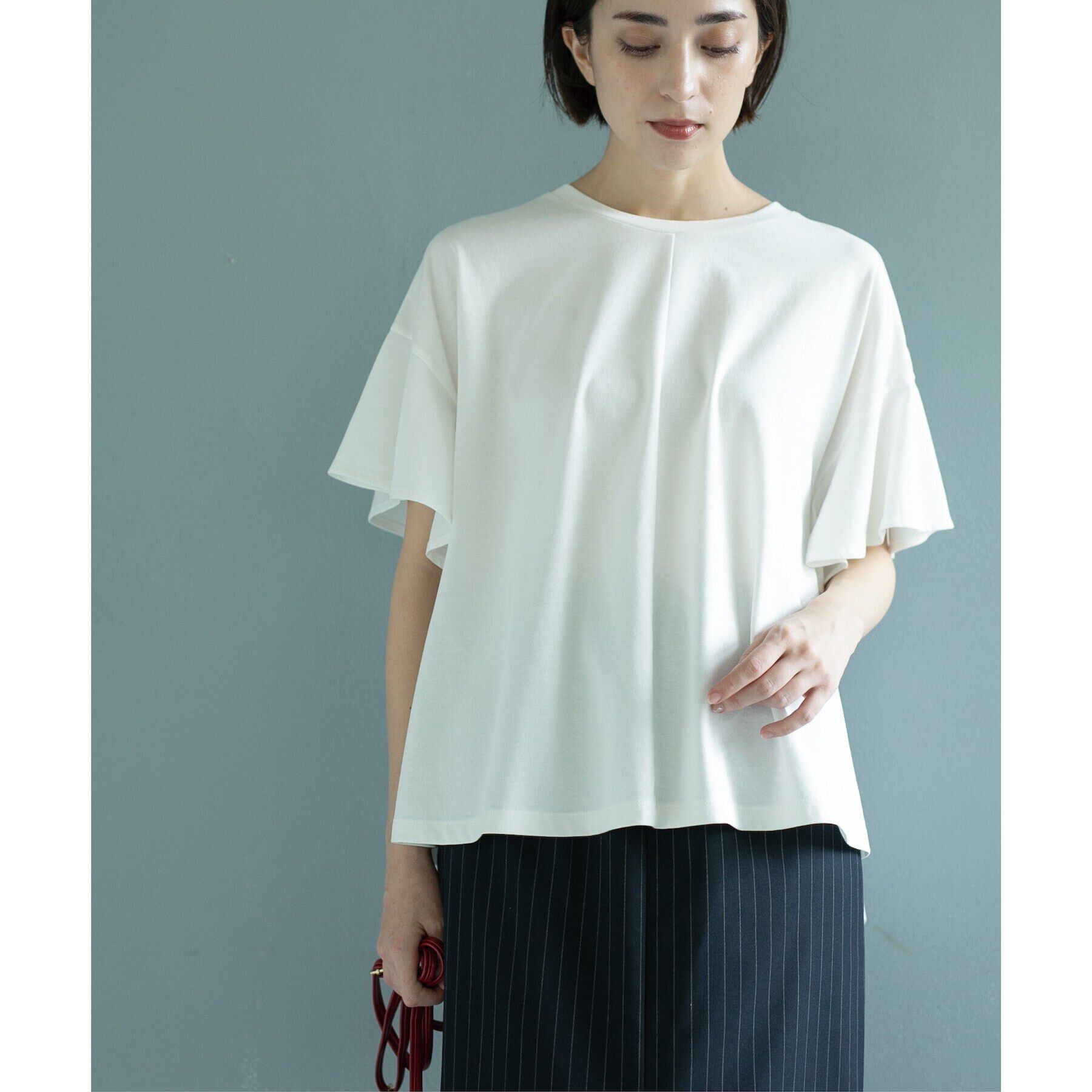 OPAQUE.CLIP「フリルスリーブカットソー【洗濯機洗い可】」|Tシャツ・カットソー|