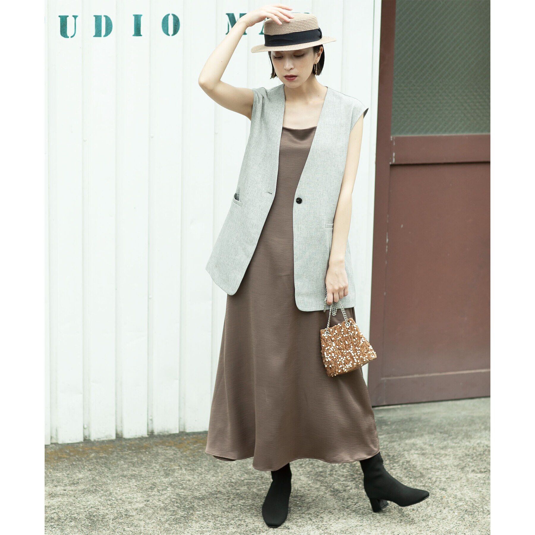 OPAQUE.CLIP「2WAY ヴィンテージサテンキャミワンピース【洗濯機洗い可】」|ワンピース|