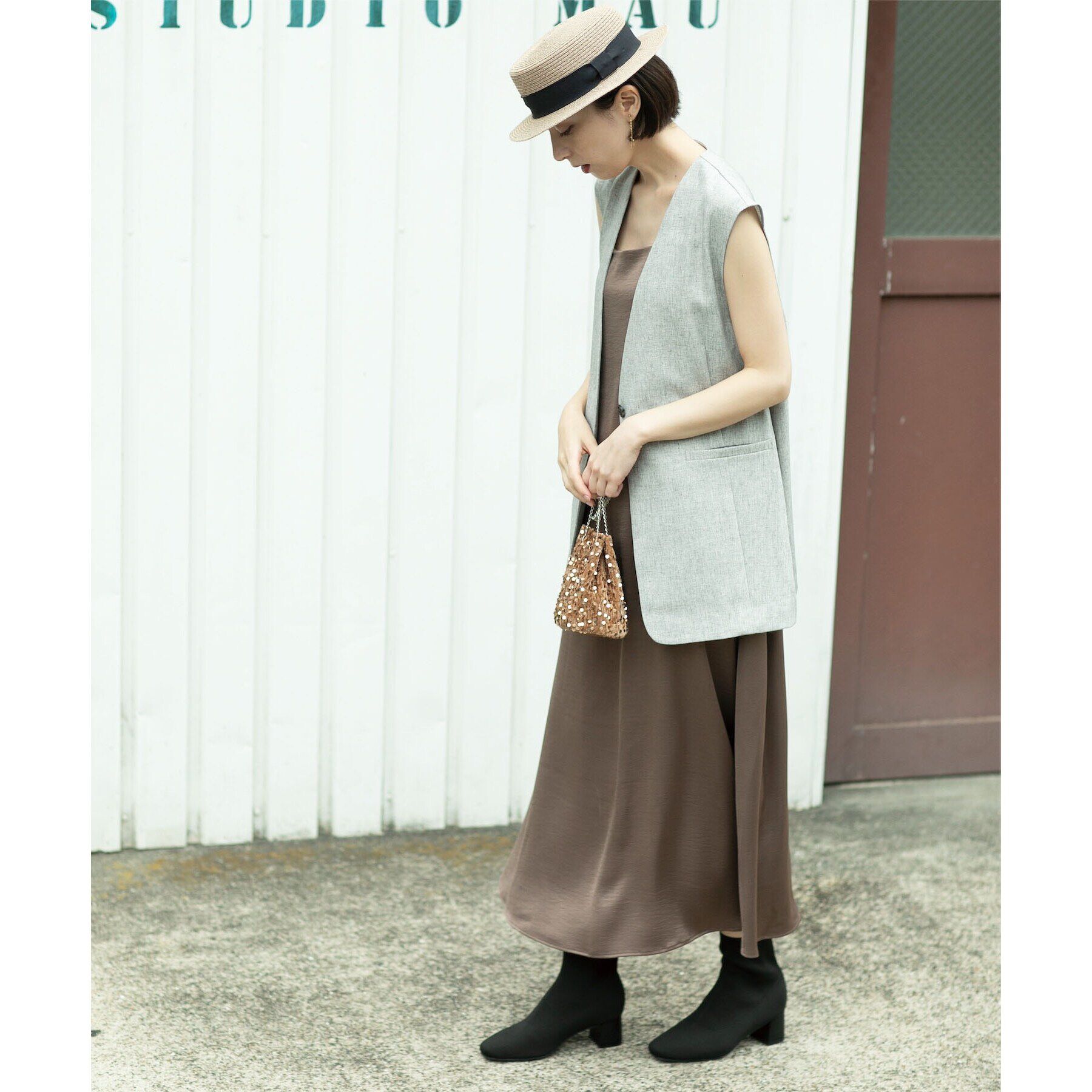 OPAQUE.CLIP「2WAY ヴィンテージサテンキャミワンピース【洗濯機洗い可】」|ワンピース|