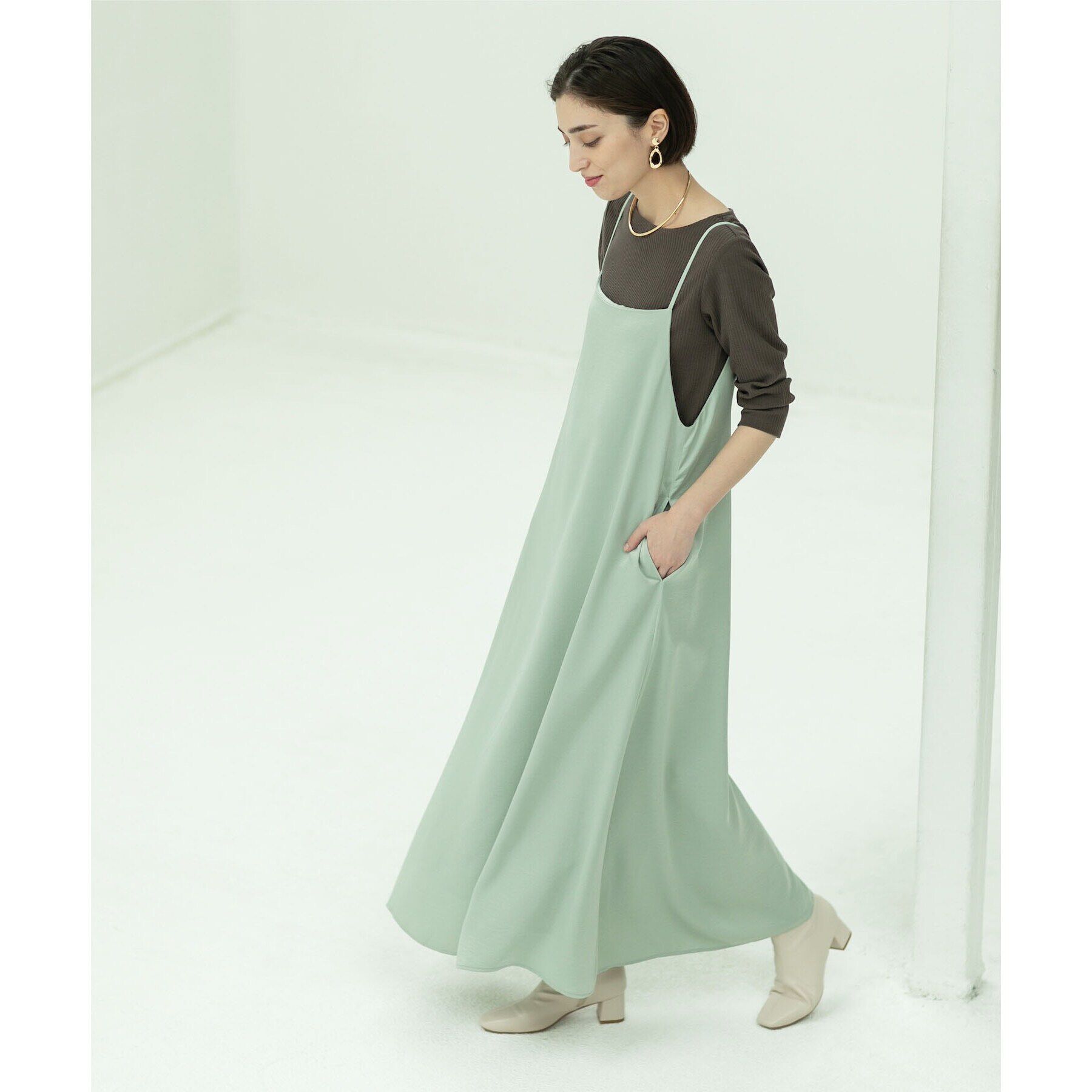 OPAQUE.CLIP「2WAY ヴィンテージサテンキャミワンピース【洗濯機洗い可】」|ワンピース|ライトグリーン(02