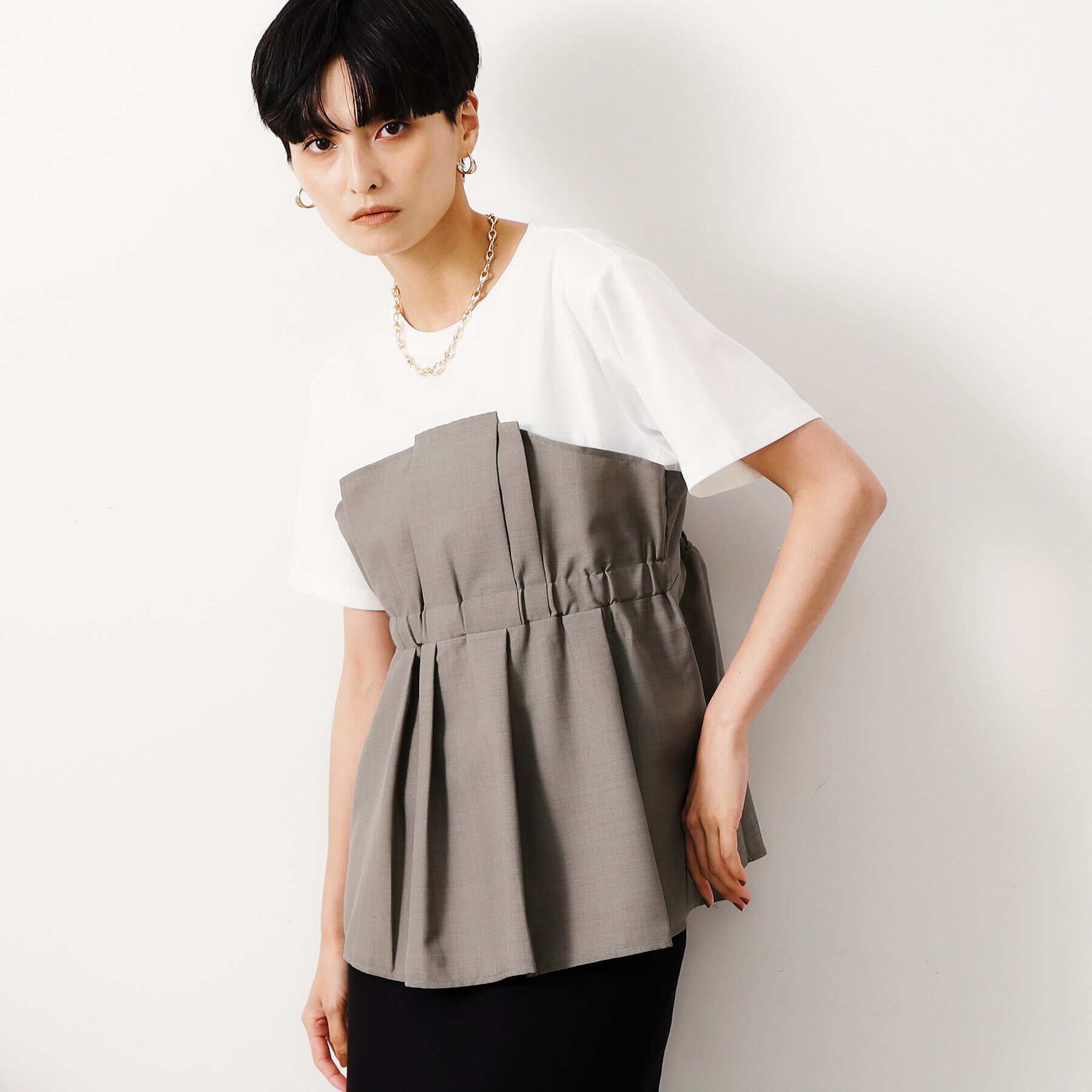 OPAQUE.CLIP「ビスチェドッキングカットソー【洗濯機洗い可】」|Tシャツ・カットソー|グレー(512)