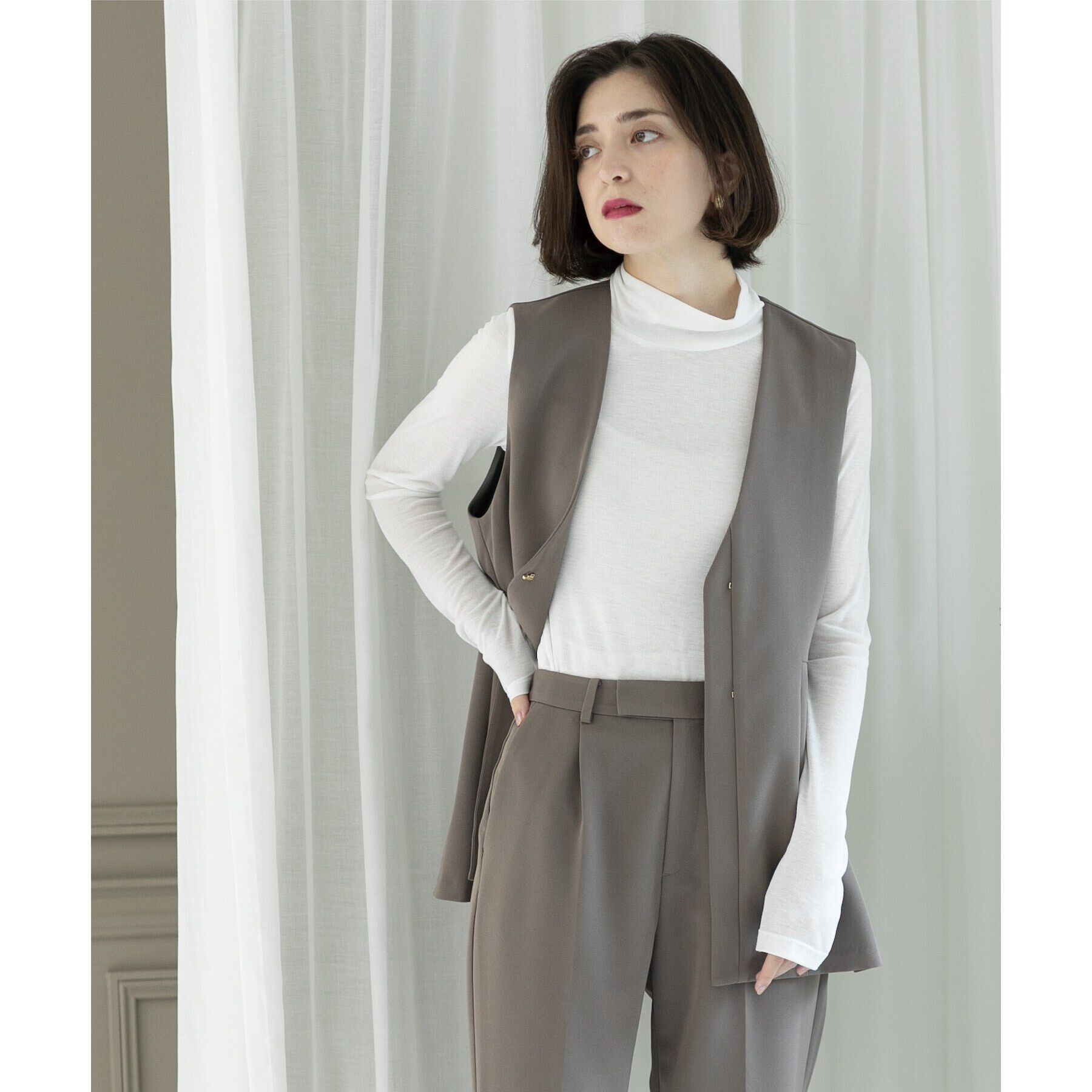 OPAQUE.CLIP「シアーガーゼハイネックカットソー／ネオサーモ【吸湿発熱/洗濯機洗い可】」|Tシャツ・カットソー|