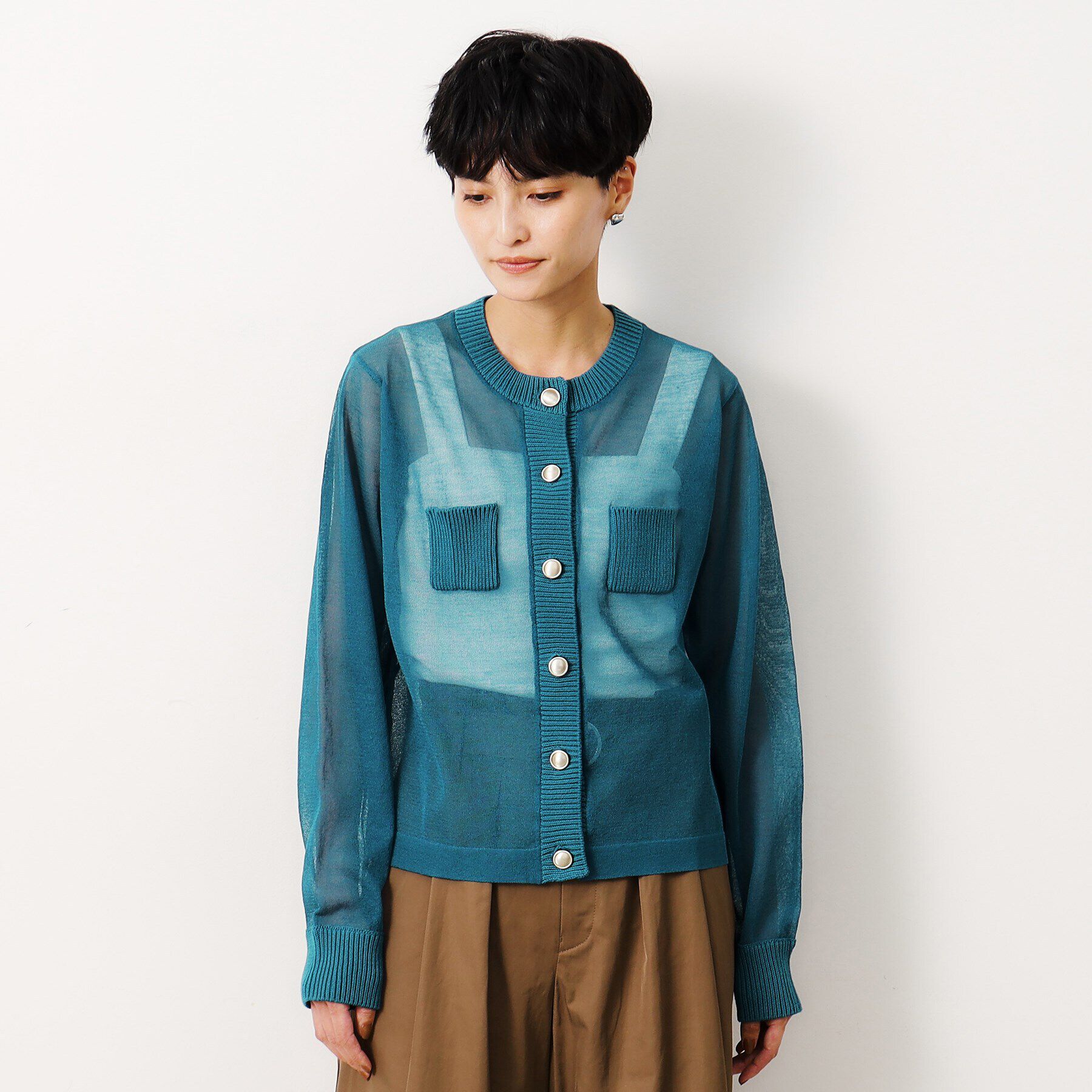 OPAQUE.CLIP「金ボタンシアーニットカーディガン【洗濯機洗い可】」|カーディガン|