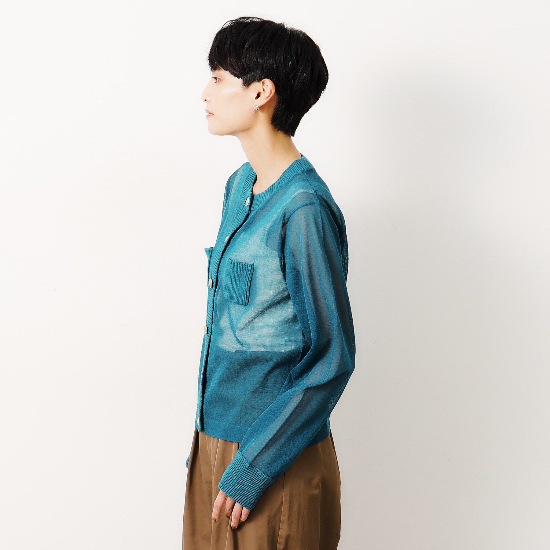 OPAQUE.CLIP「金ボタンシアーニットカーディガン【洗濯機洗い可】」|カーディガン|