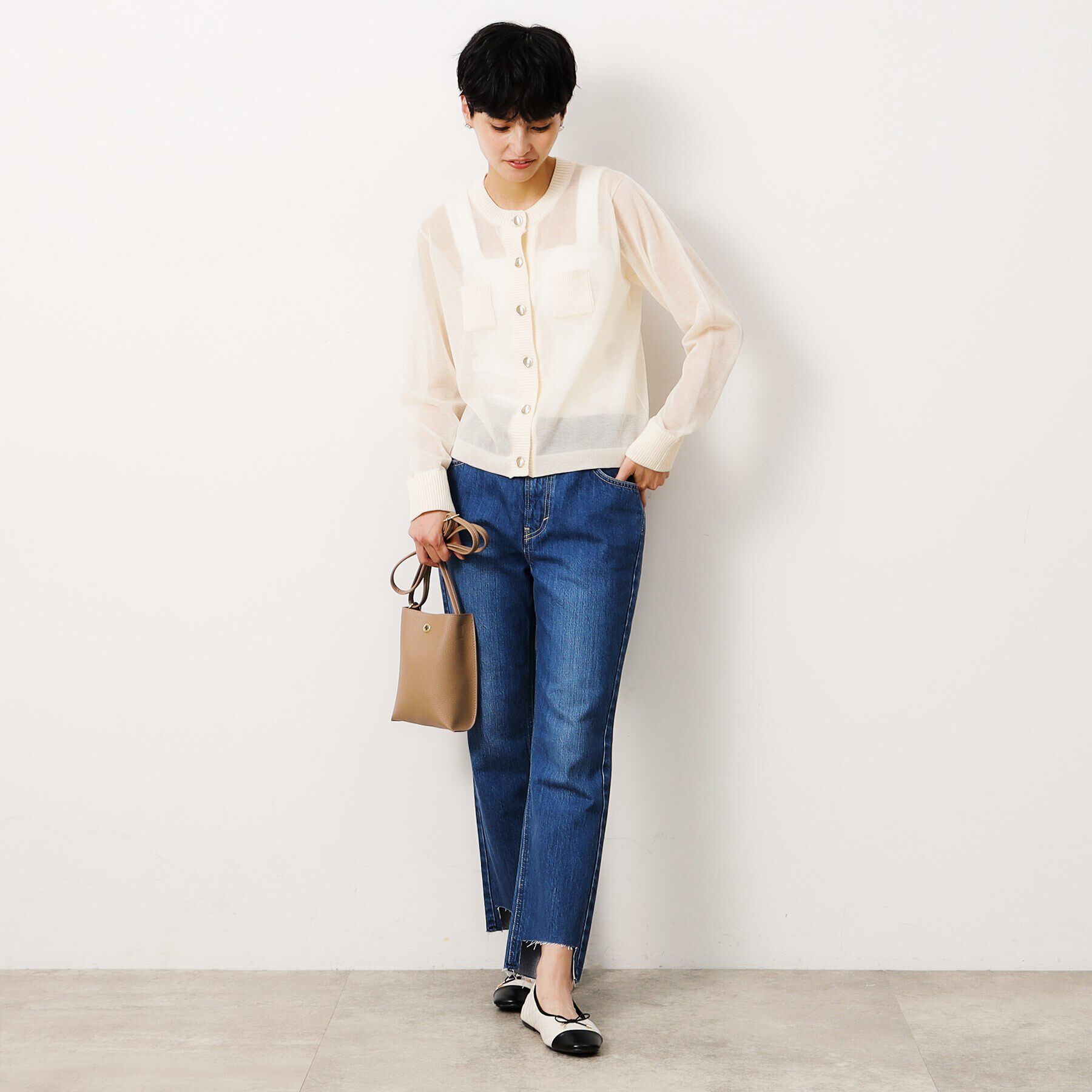 OPAQUE.CLIP「金ボタンシアーニットカーディガン【洗濯機洗い可】」|カーディガン|