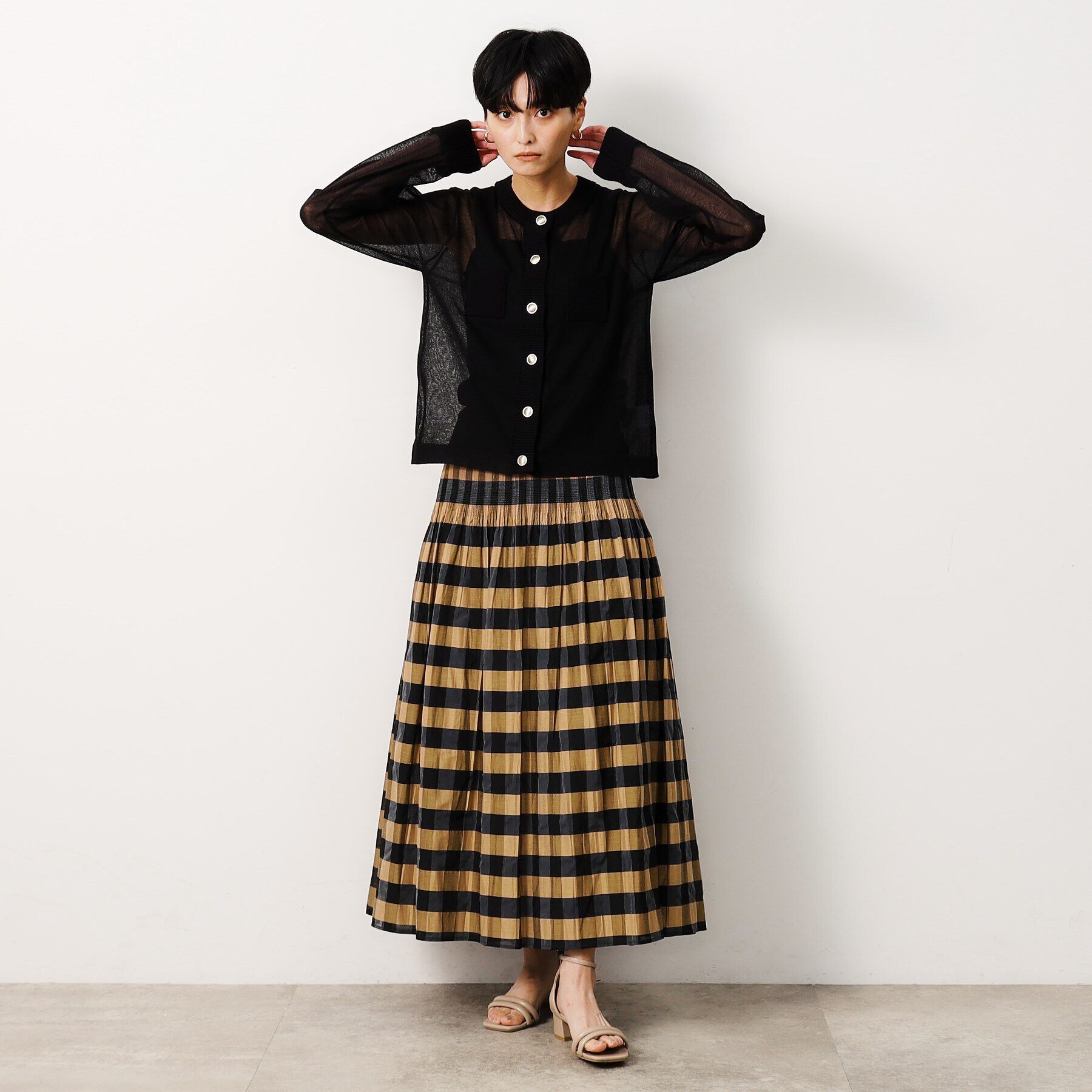 OPAQUE.CLIP「金ボタンシアーニットカーディガン【洗濯機洗い可】」|カーディガン|