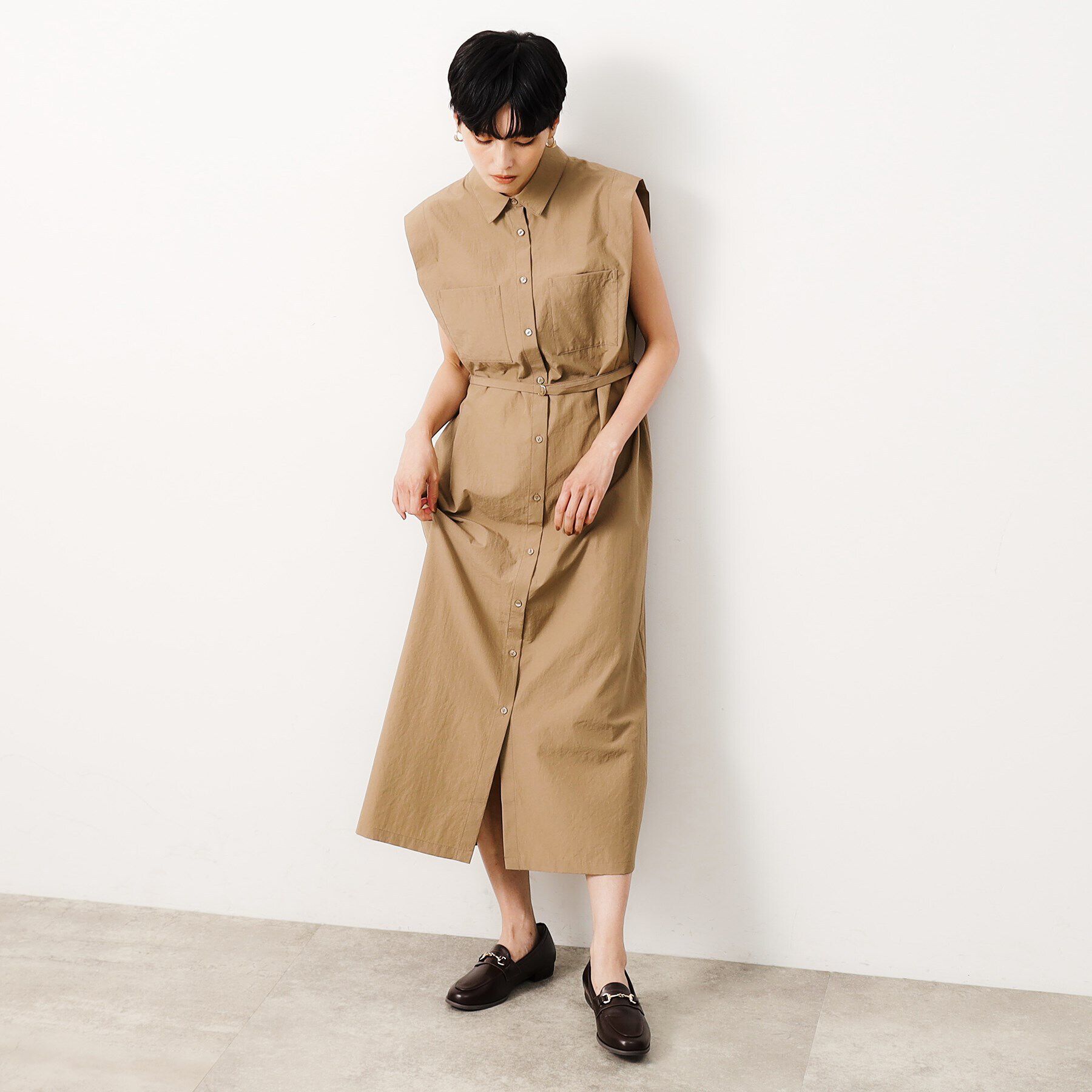 OPAQUE.CLIP「《美人百花掲載》フレンチスリーブシャツワンピース【洗濯機洗い可】」|ワンピース|