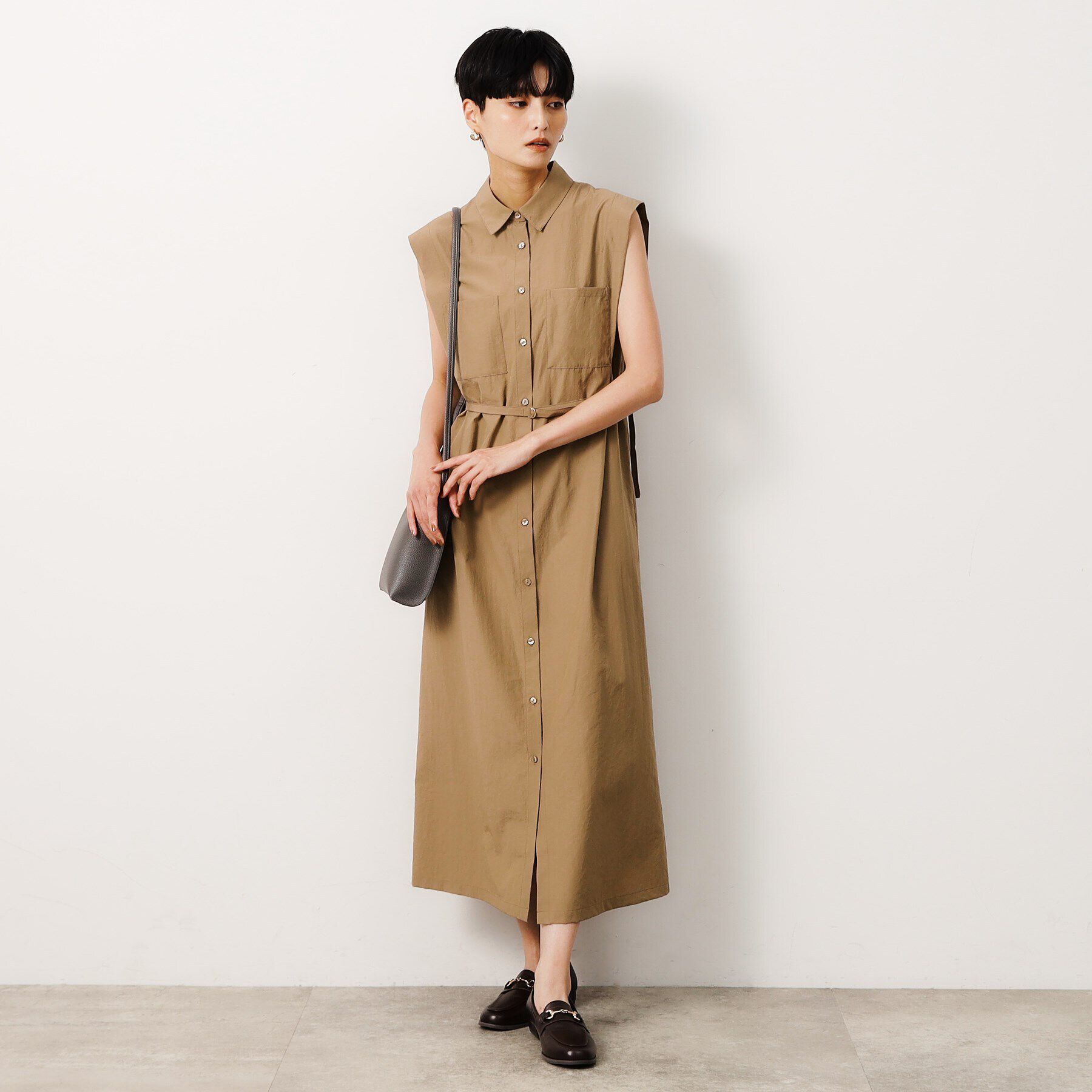 OPAQUE.CLIP「《美人百花掲載》フレンチスリーブシャツワンピース【洗濯機洗い可】」|ワンピース|