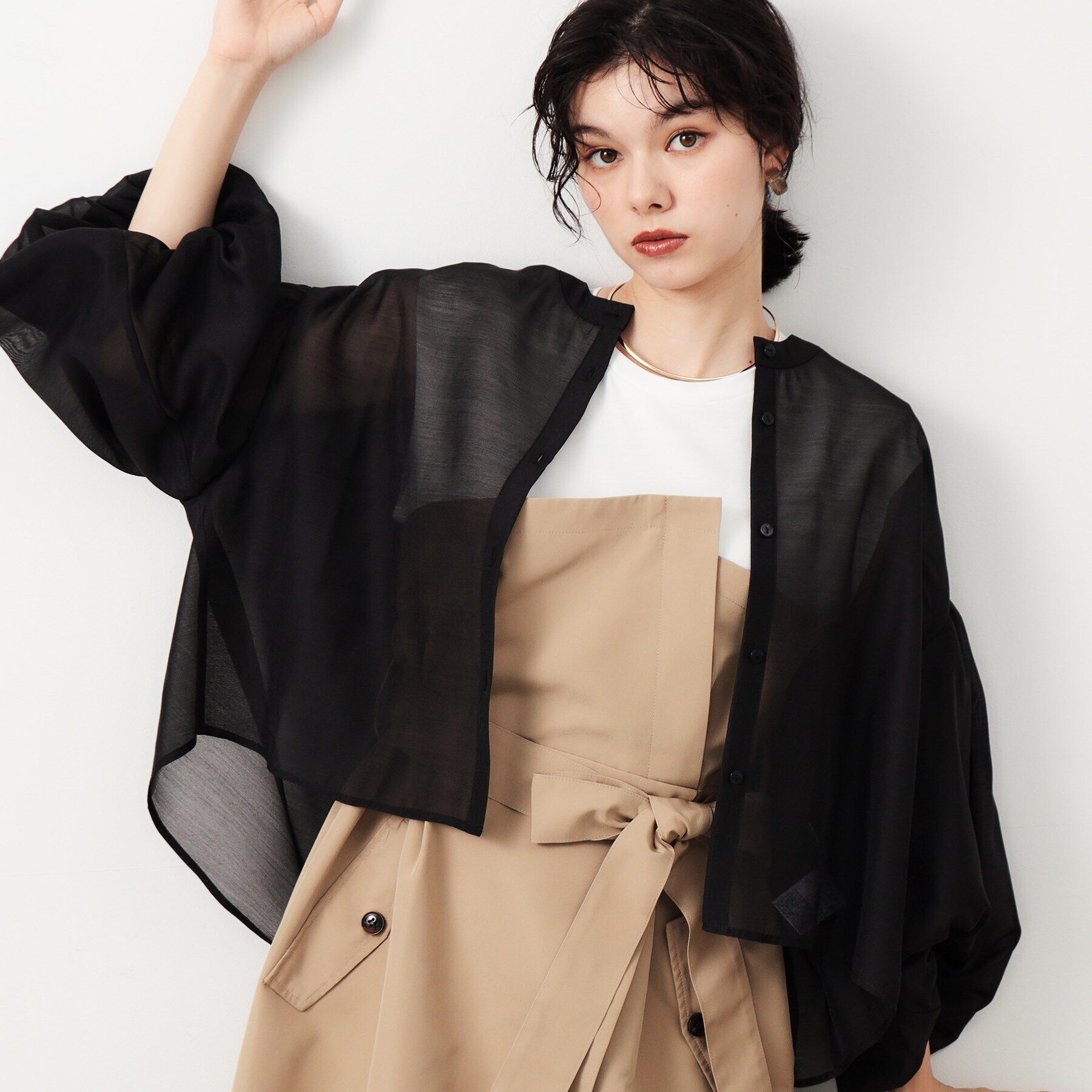 OPAQUE.CLIP「シアーバルーンボリュームスリーブブラウス【洗濯機洗い可】」|シャツ・ブラウス|ブラック(019)