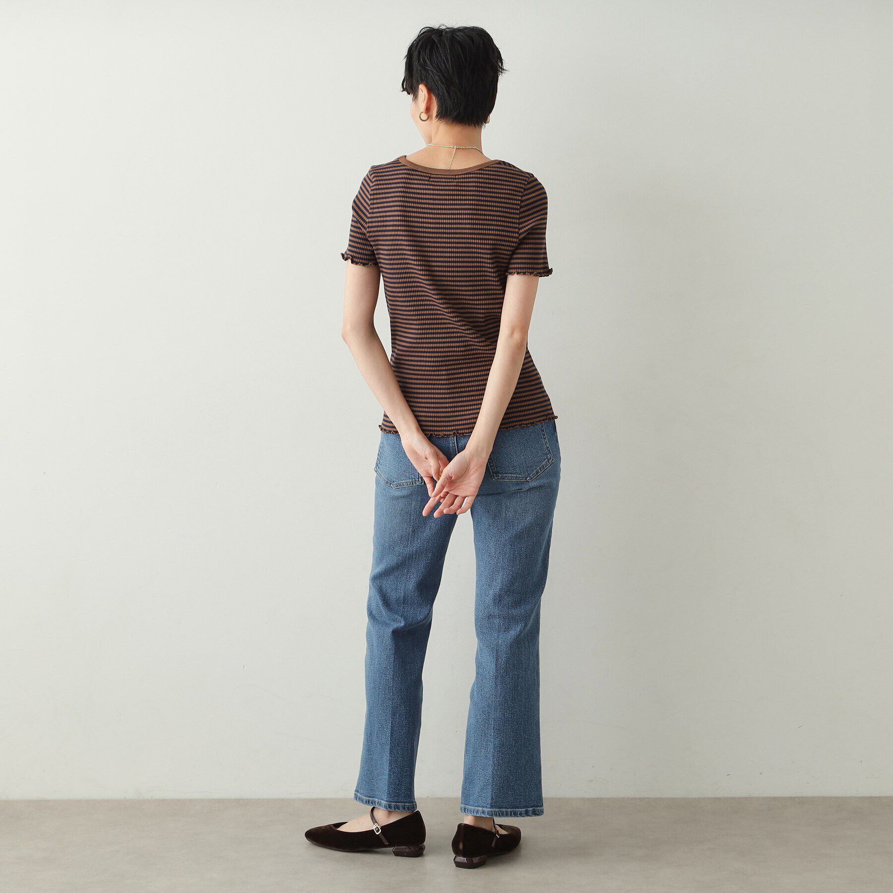 OPAQUE.CLIP「細ボーダーリブカットソー【洗濯機洗い可】」|Tシャツ・カットソー|