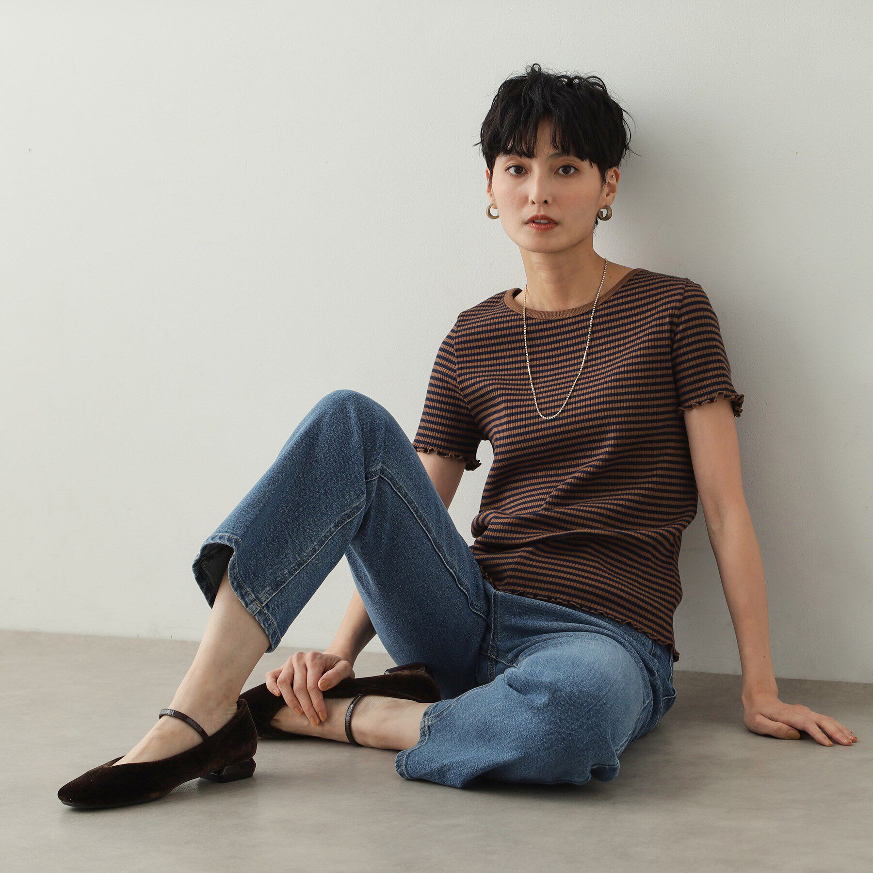 OPAQUE.CLIP「細ボーダーリブカットソー【洗濯機洗い可】」|Tシャツ・カットソー|