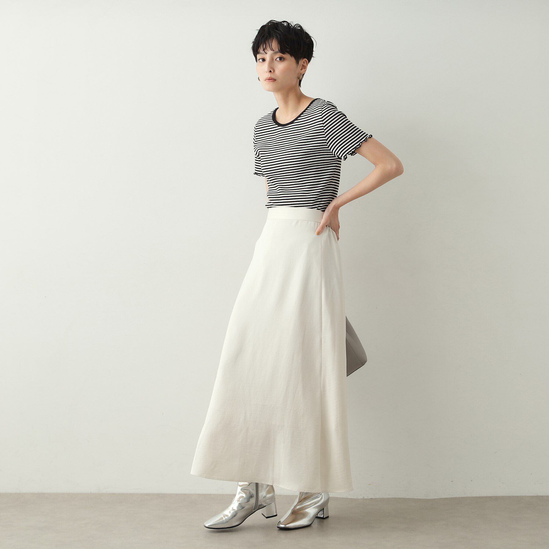 OPAQUE.CLIP「細ボーダーリブカットソー【洗濯機洗い可】」|Tシャツ・カットソー|