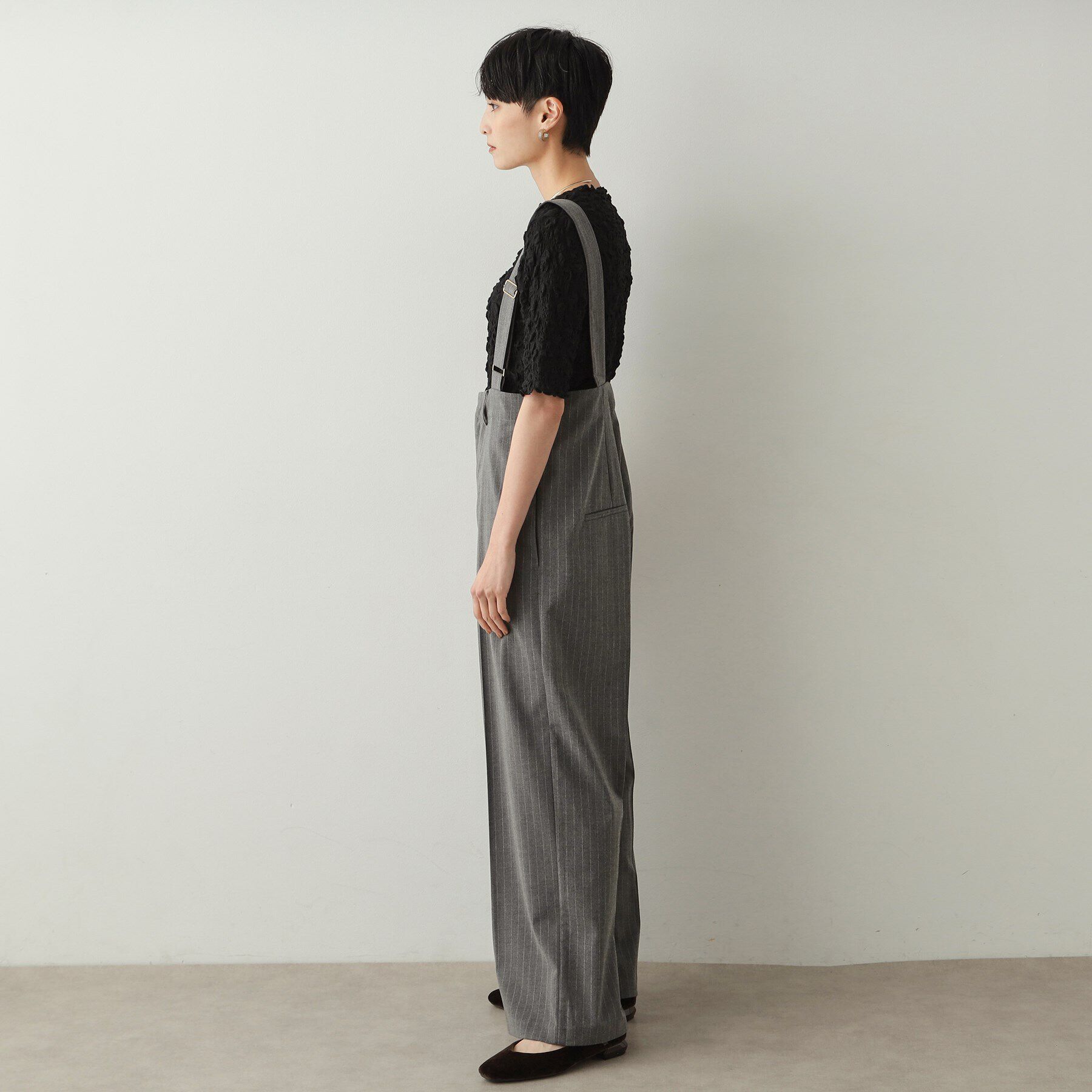 OPAQUE.CLIP「ハイウエストワイドサロペット【洗濯機洗い可】」|オールインワン|