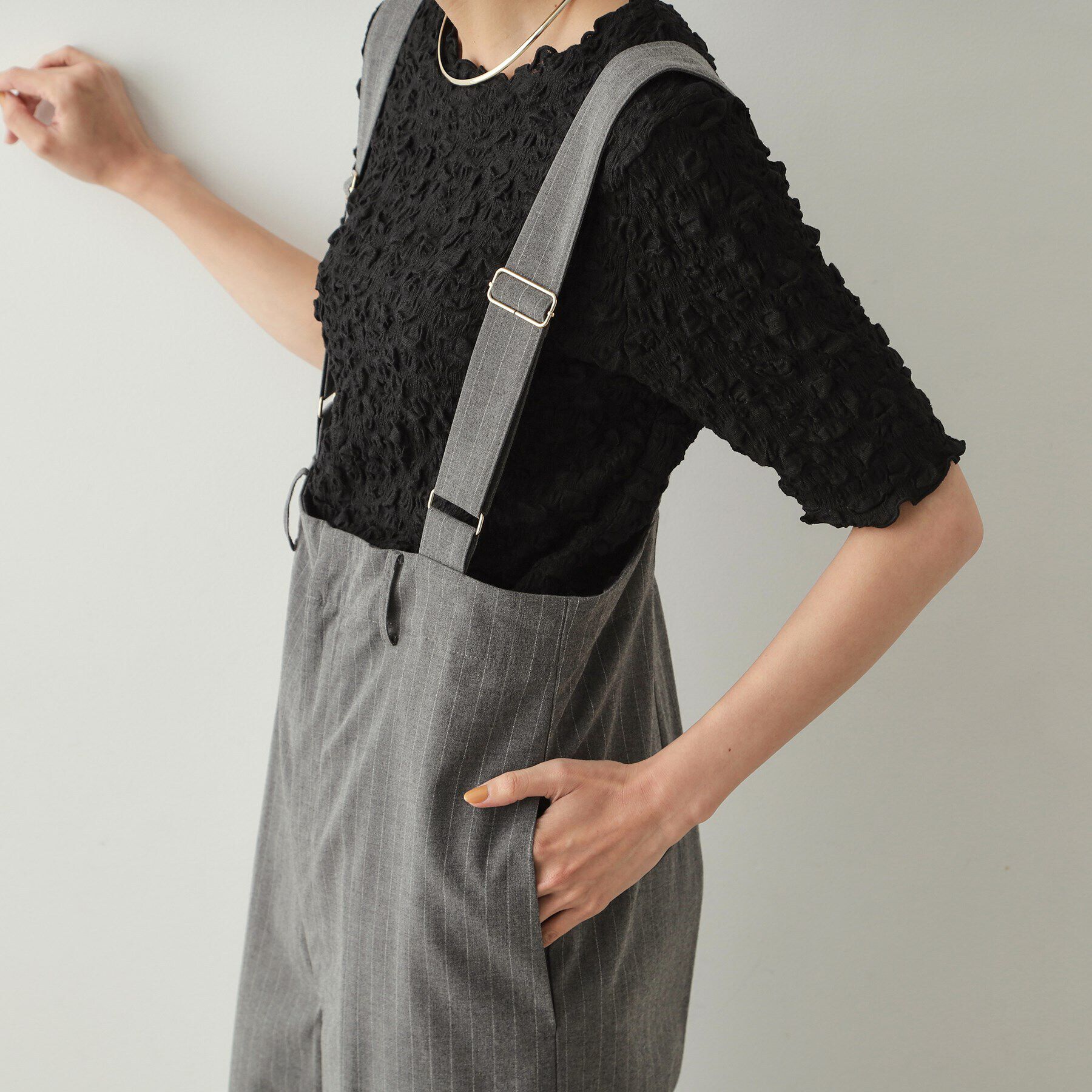 OPAQUE.CLIP「ハイウエストワイドサロペット【洗濯機洗い可】」|オールインワン|