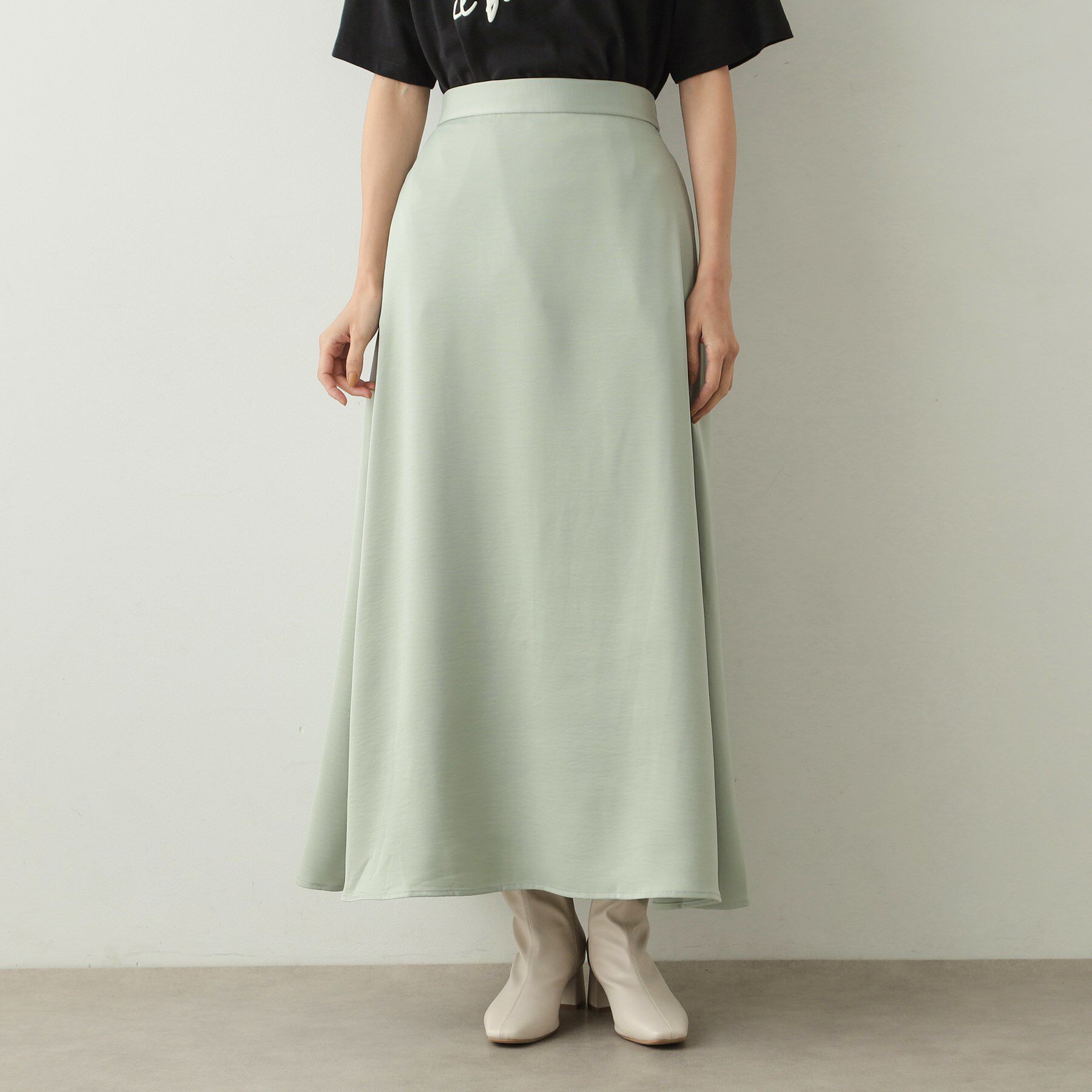 OPAQUE.CLIP「サテンナローフレアスカート【洗濯機洗い可】」|スカート|