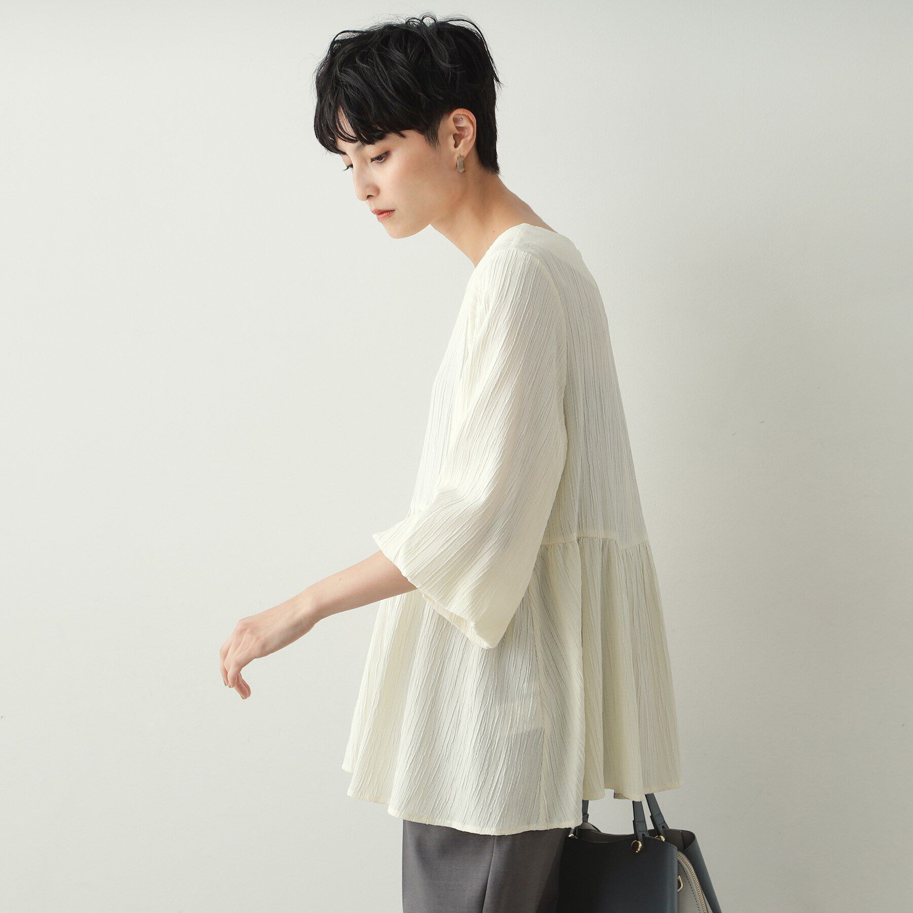 OPAQUE.CLIP「ジャカードペプラムブラウス【洗濯機洗い可】」|シャツ・ブラウス|