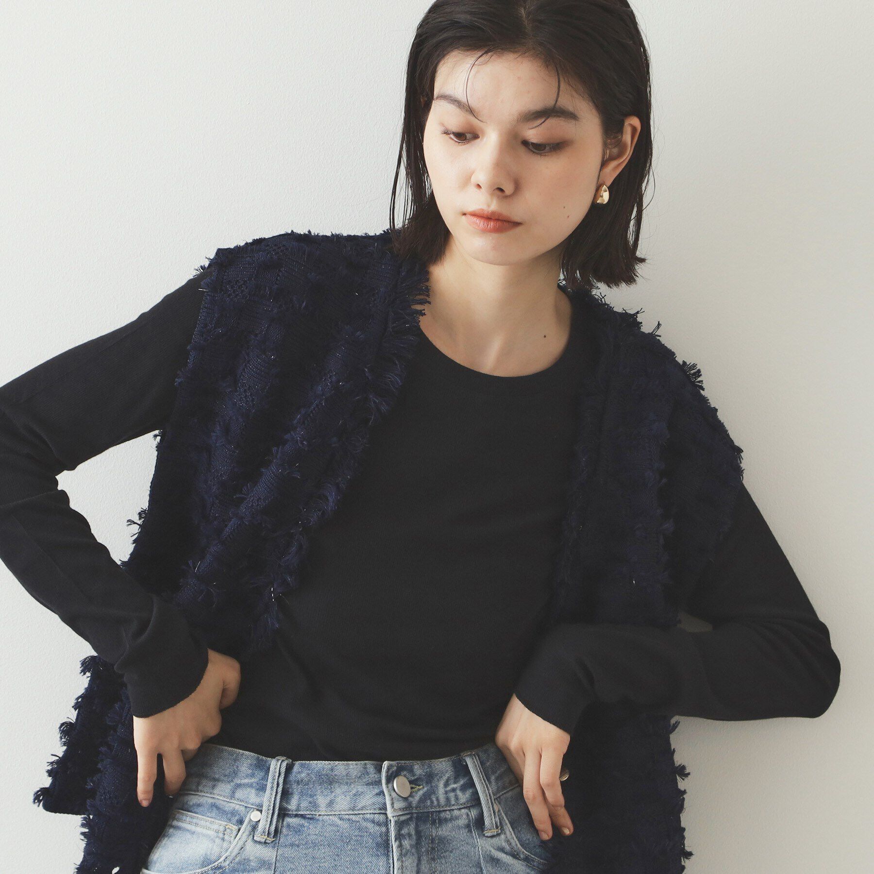 OPAQUE.CLIP「シアーコットン クルーネックカットソー【洗濯機洗い可】」|Tシャツ・カットソー|ブラック(019)