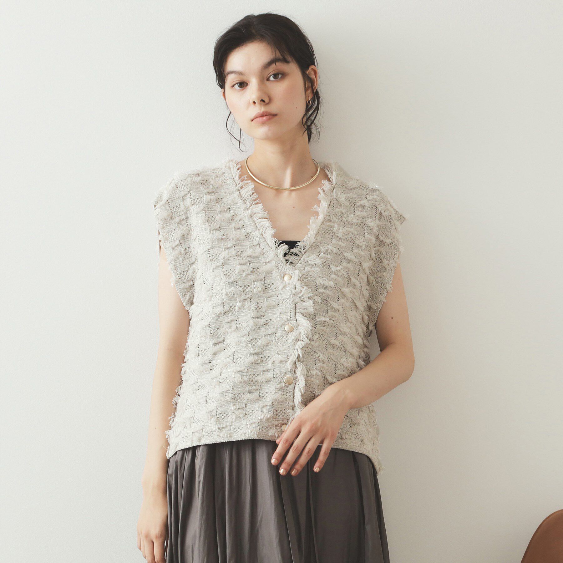 OPAQUE.CLIP「ラメツイード風ニットベスト【洗濯機洗い可】」|ニット・セーター|